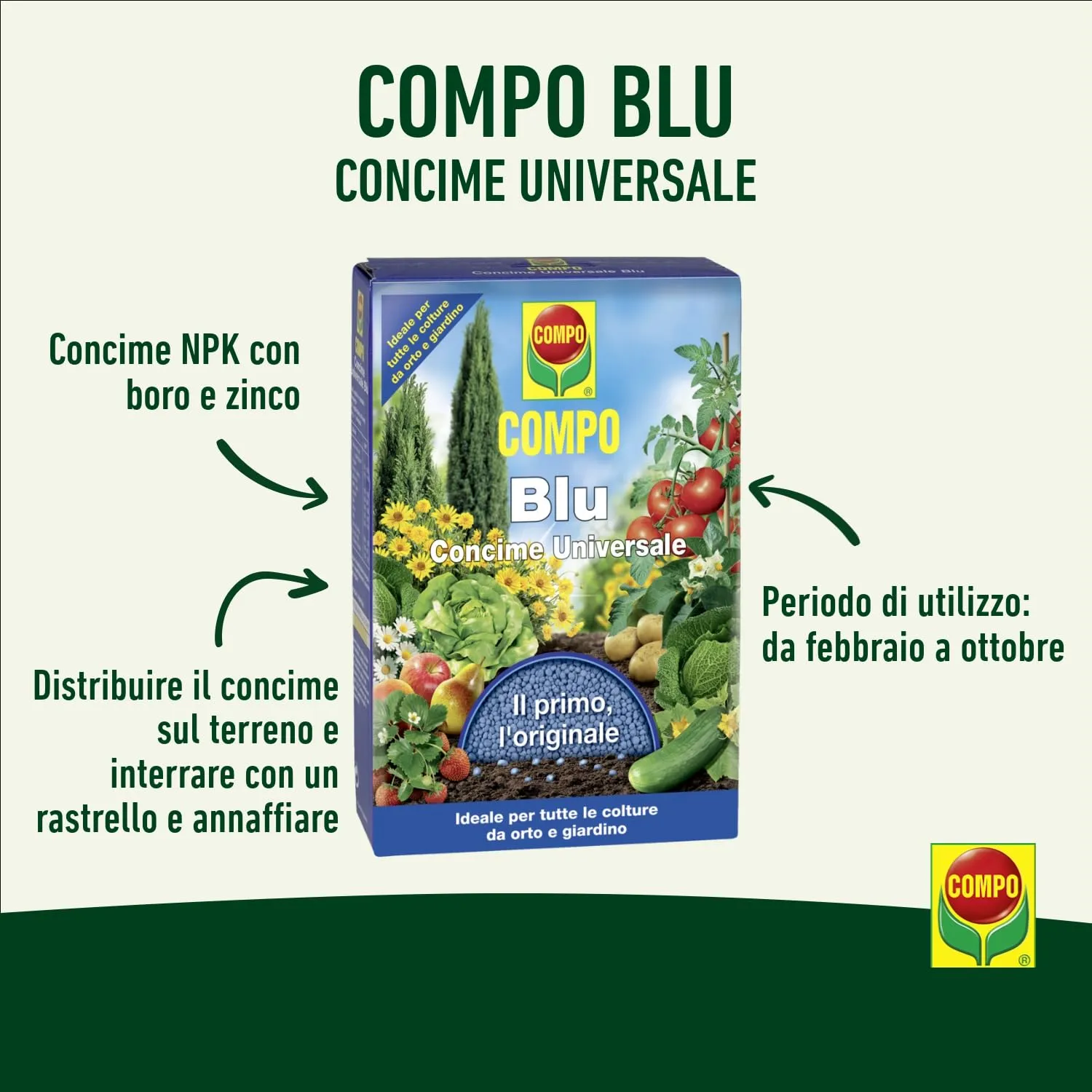 Compo Blu Concime Granulare Universale per Orto e Giardino, 1 kg - immagine 3