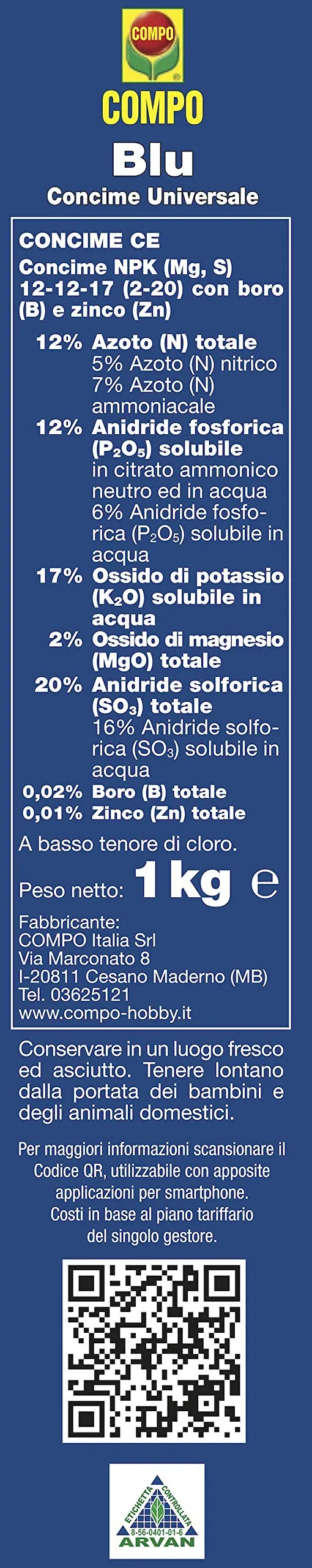 Compo Blu Concime Granulare Universale per Orto e Giardino, 1 kg - immagine 6