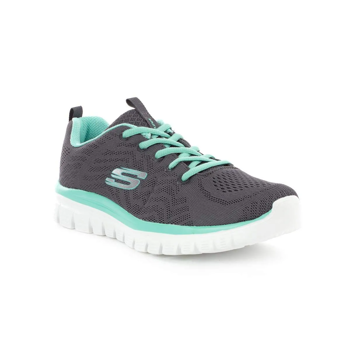 Skechers Donna Graceful Get Connected Trainers, Charcoal Mesh/Green Trim, 40 EU Larga - immagine 4