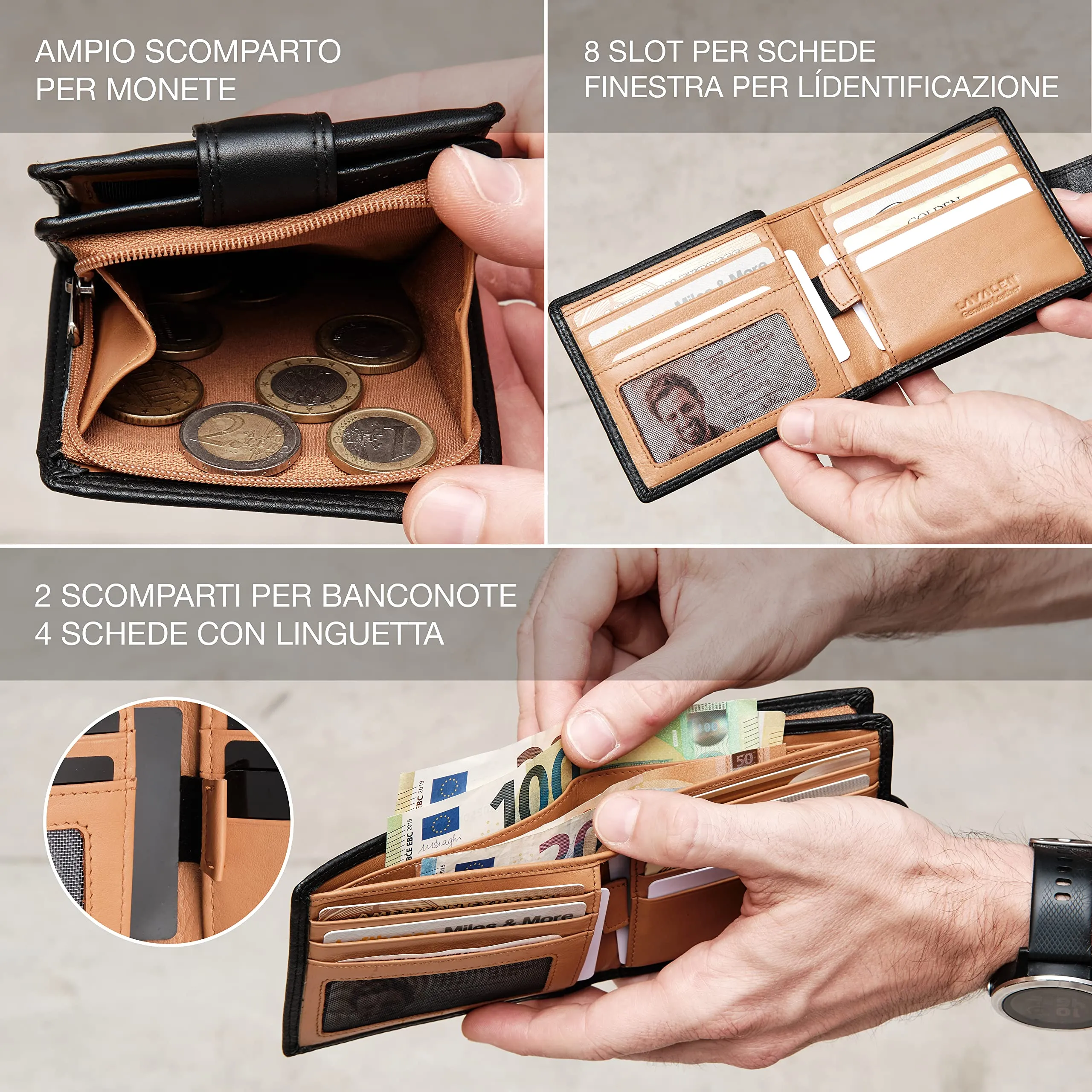 Lavalen Portafoglio Uomo in Pelle Vera RFID con Portamonete - immagine 3