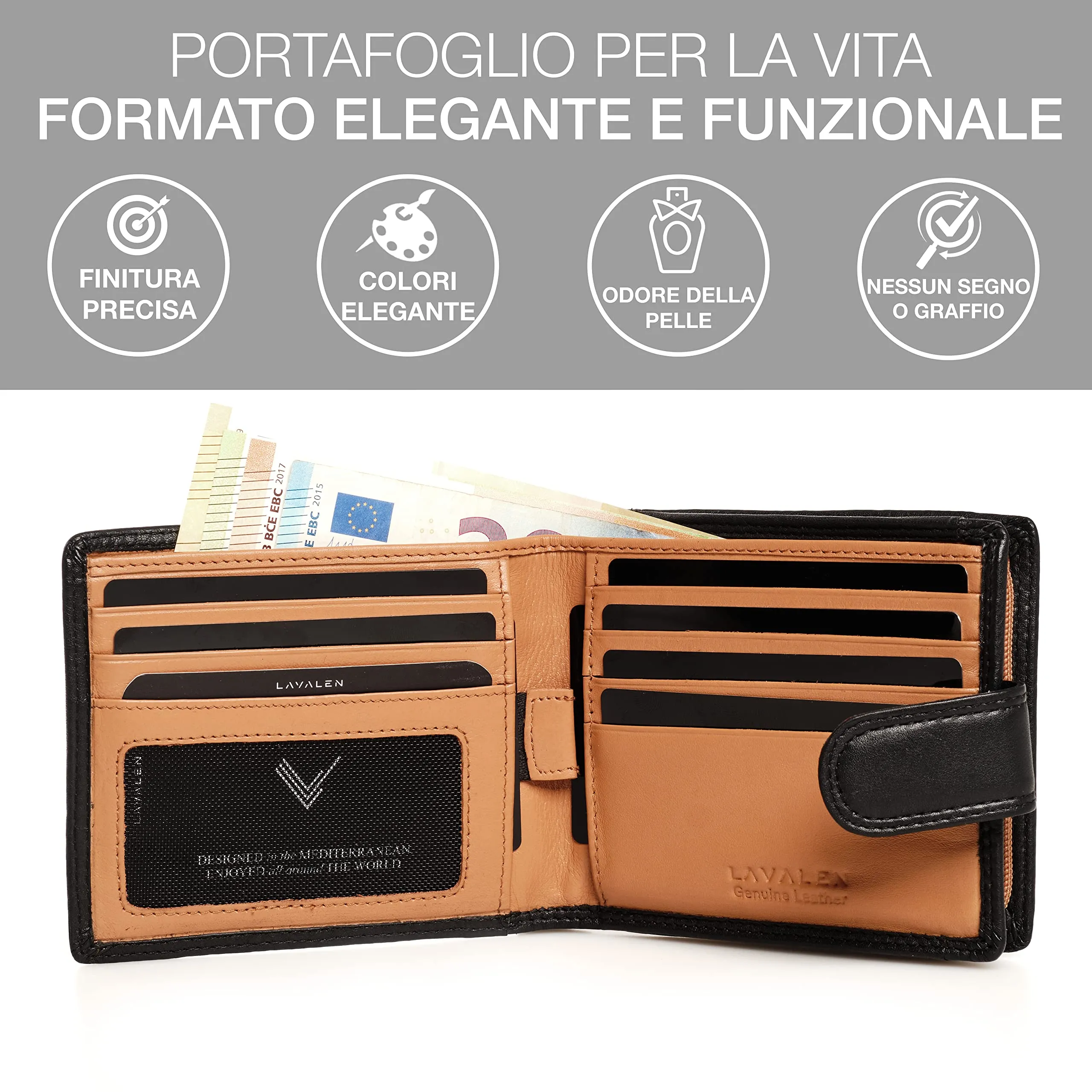 Lavalen Portafoglio Uomo in Pelle Vera RFID con Portamonete - immagine 4