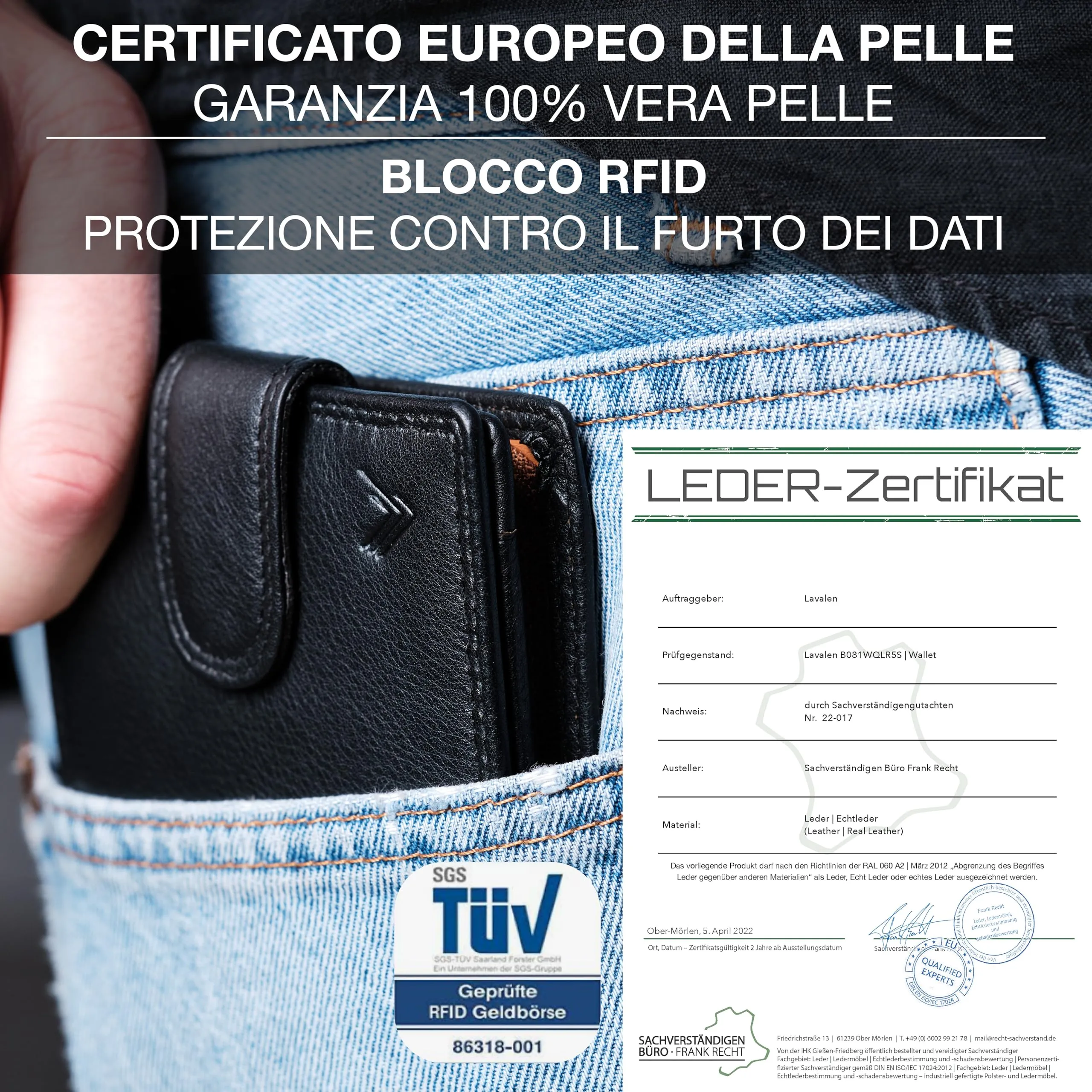 Lavalen Portafoglio Uomo in Pelle Vera RFID con Portamonete - immagine 7