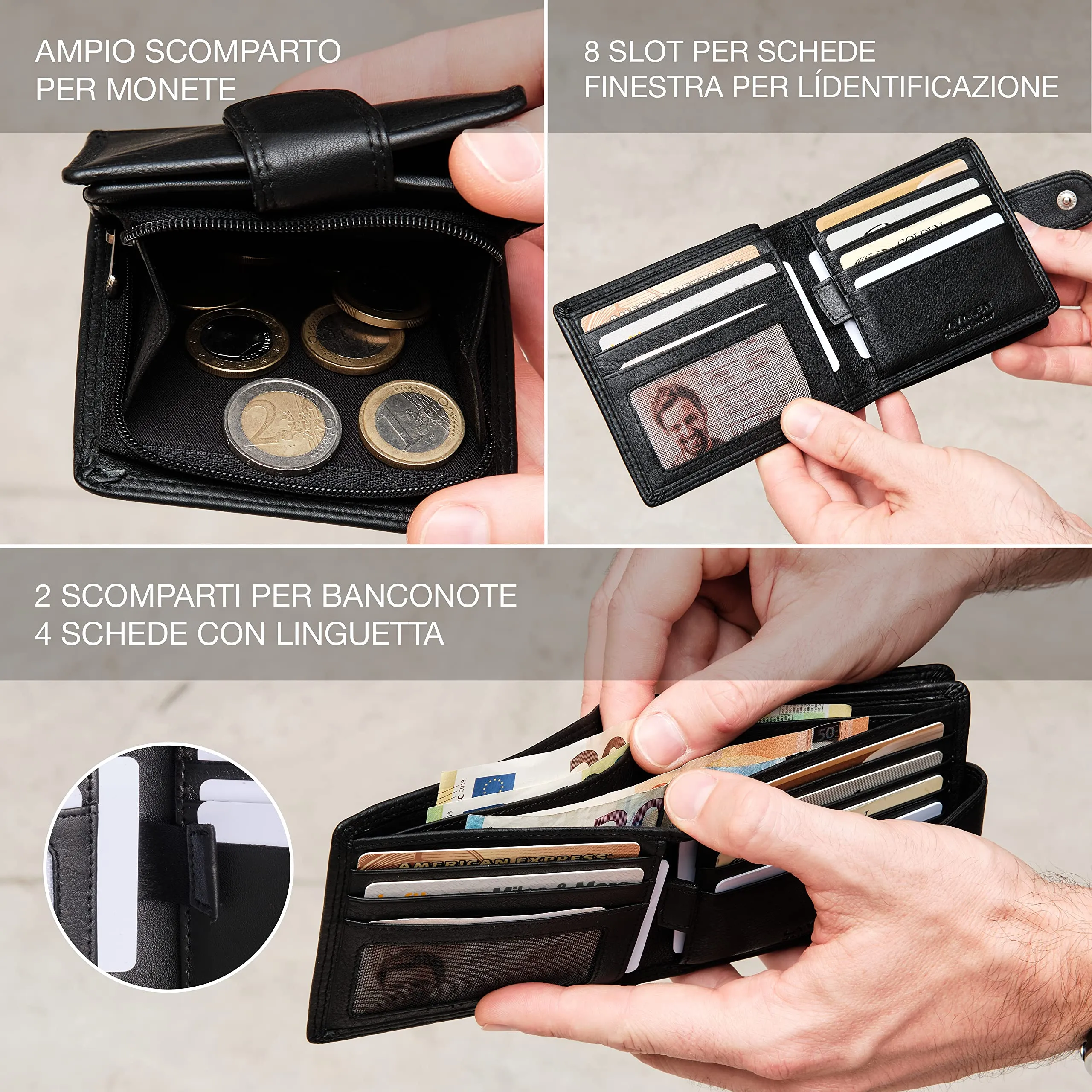 Lavalen Portafoglio Uomo in Pelle Vera RFID con Portamonete - immagine 3
