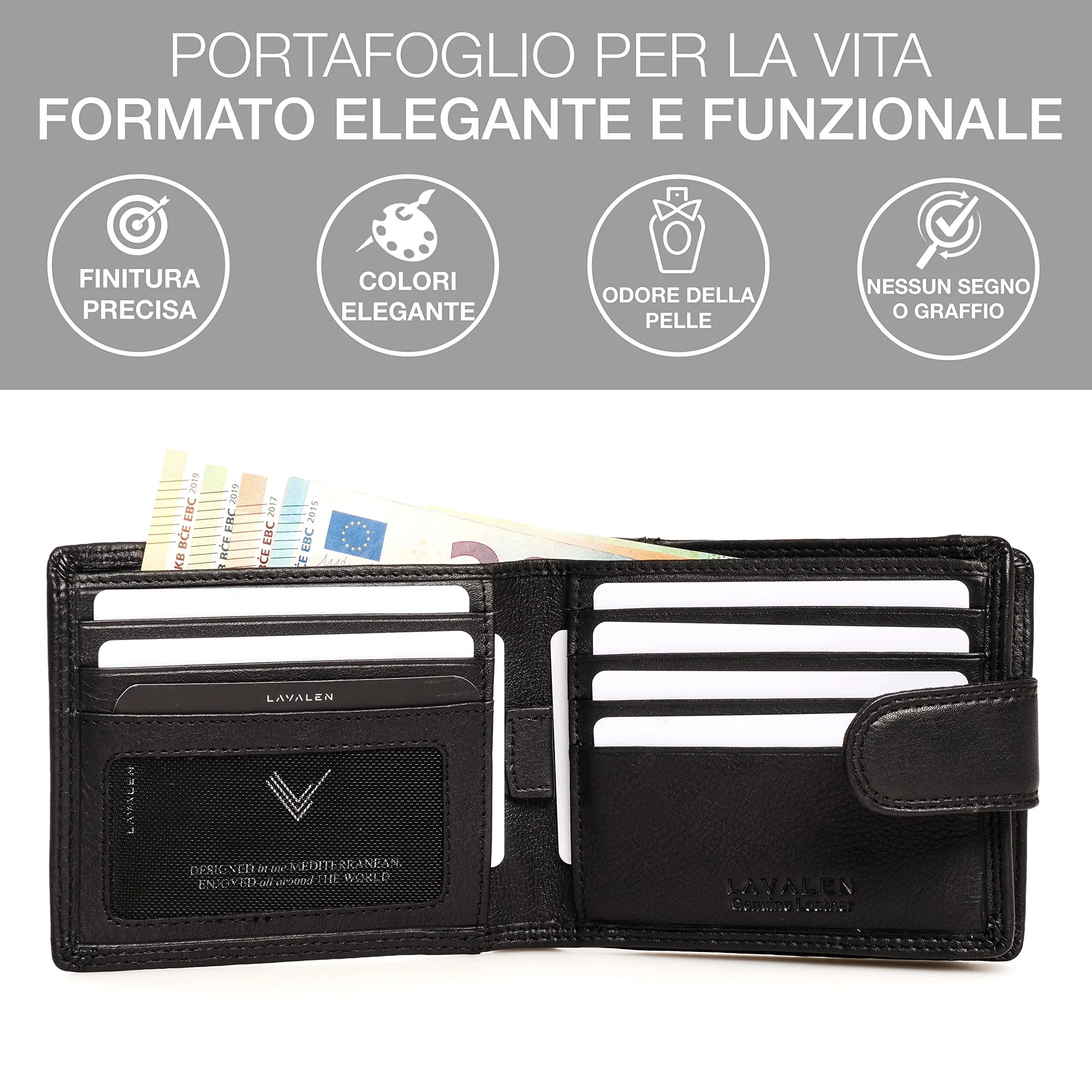 Lavalen Portafoglio Uomo in Pelle Vera RFID con Portamonete - immagine 4