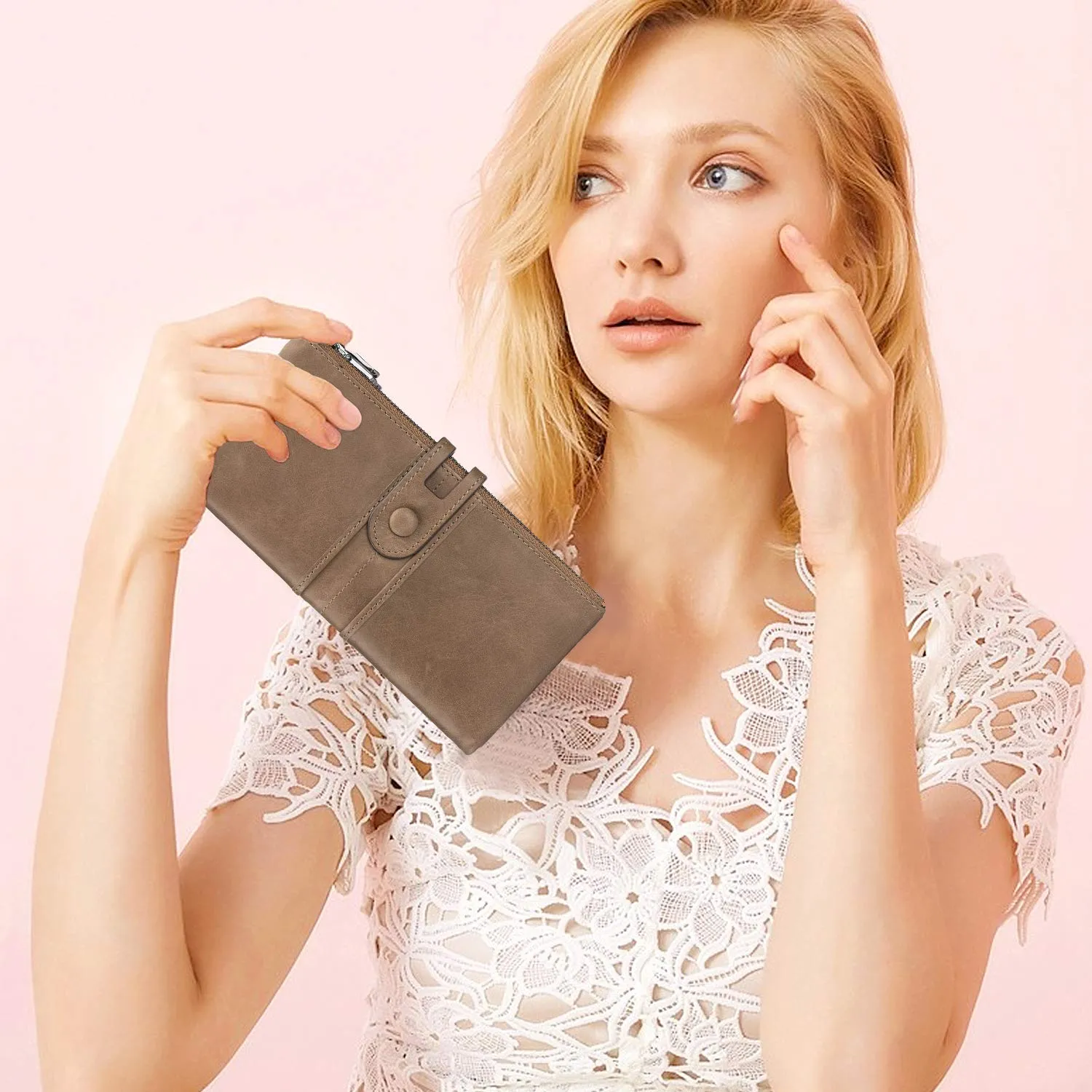 Roulens Portafogli da Donna in Vera Pelle con Protezione RFID e Cerniera - immagine 6