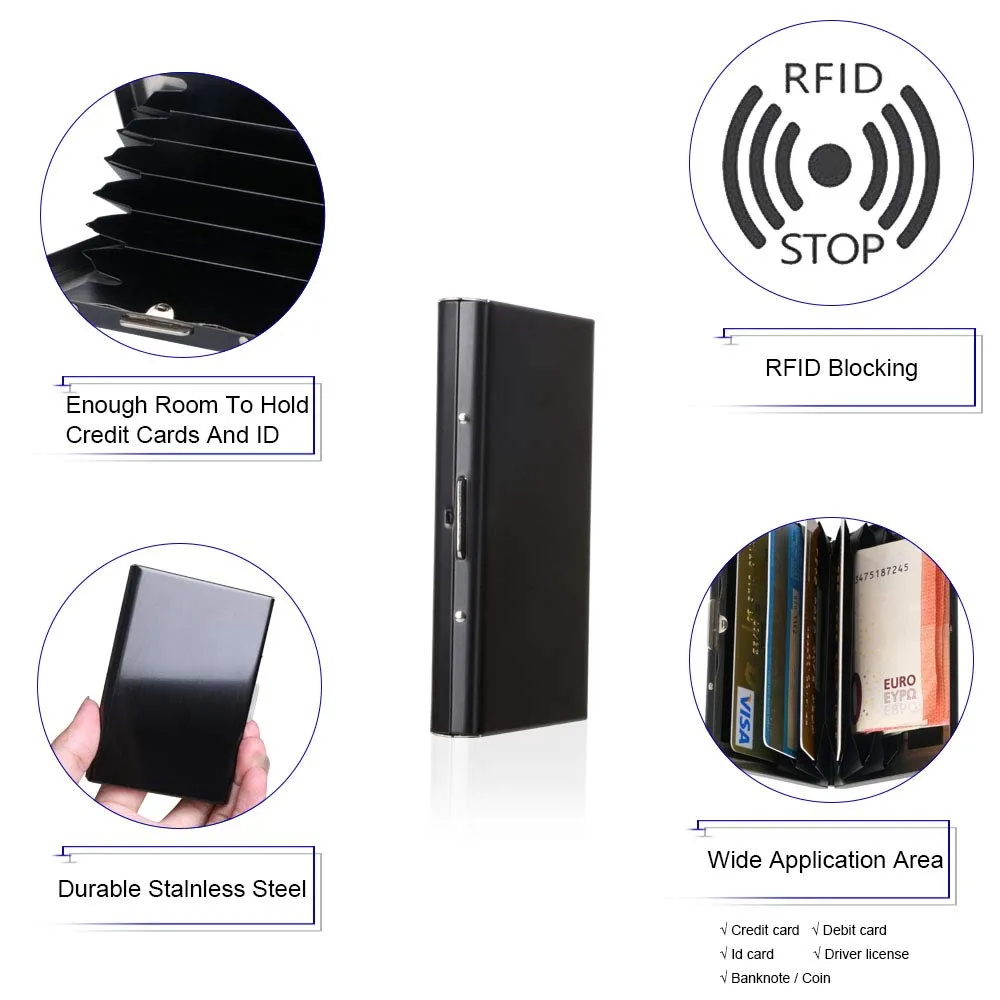 Vicloon Porta Carte di Credito in Acciaio Inossidabile Anti RFID e NFC, 2 Pezzi, Nero - immagine 5
