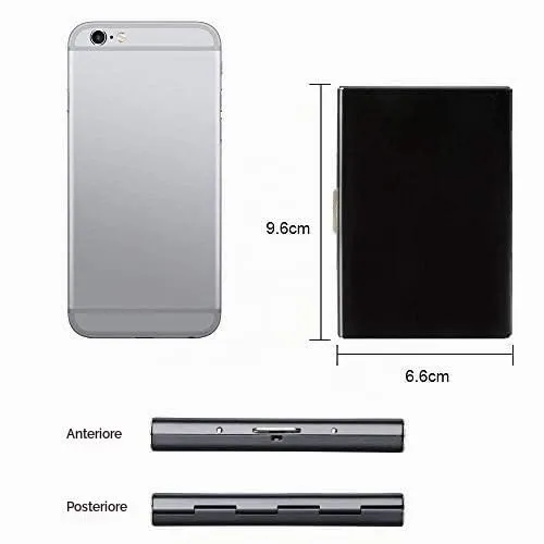 Vicloon Porta Carte di Credito in Acciaio Inossidabile Anti RFID e NFC, 2 Pezzi, Argento e Nero - immagine 2