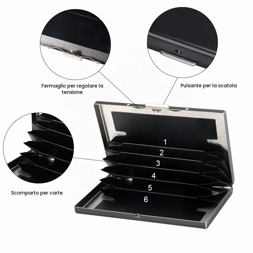 Vicloon Porta Carte di Credito in Acciaio Inossidabile Anti RFID e NFC, 2 Pezzi, Argento e Nero - immagine 4