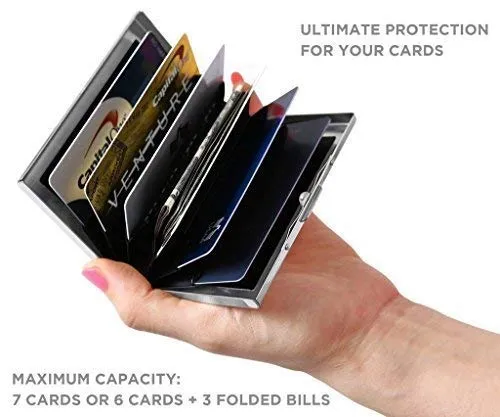 Vicloon Porta Carte di Credito in Acciaio Inossidabile Anti RFID e NFC, 2 Pezzi, Argento e Nero - immagine 6