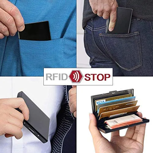 Vicloon Porta Carte di Credito in Acciaio Inossidabile Anti RFID e NFC, 2 Pezzi, Argento e Nero - immagine 8