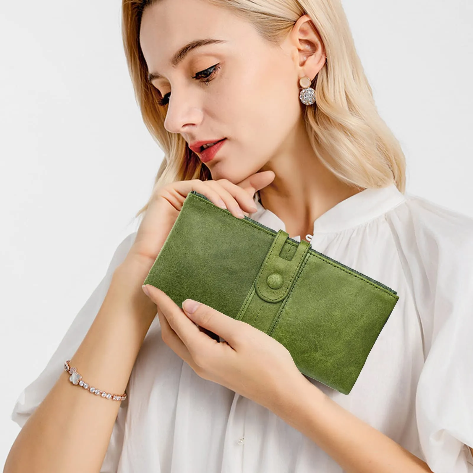 Roulens Portafogli da Donna in Vera Pelle RFID con Cerniera e Scomparto per Cellulare - immagine 6