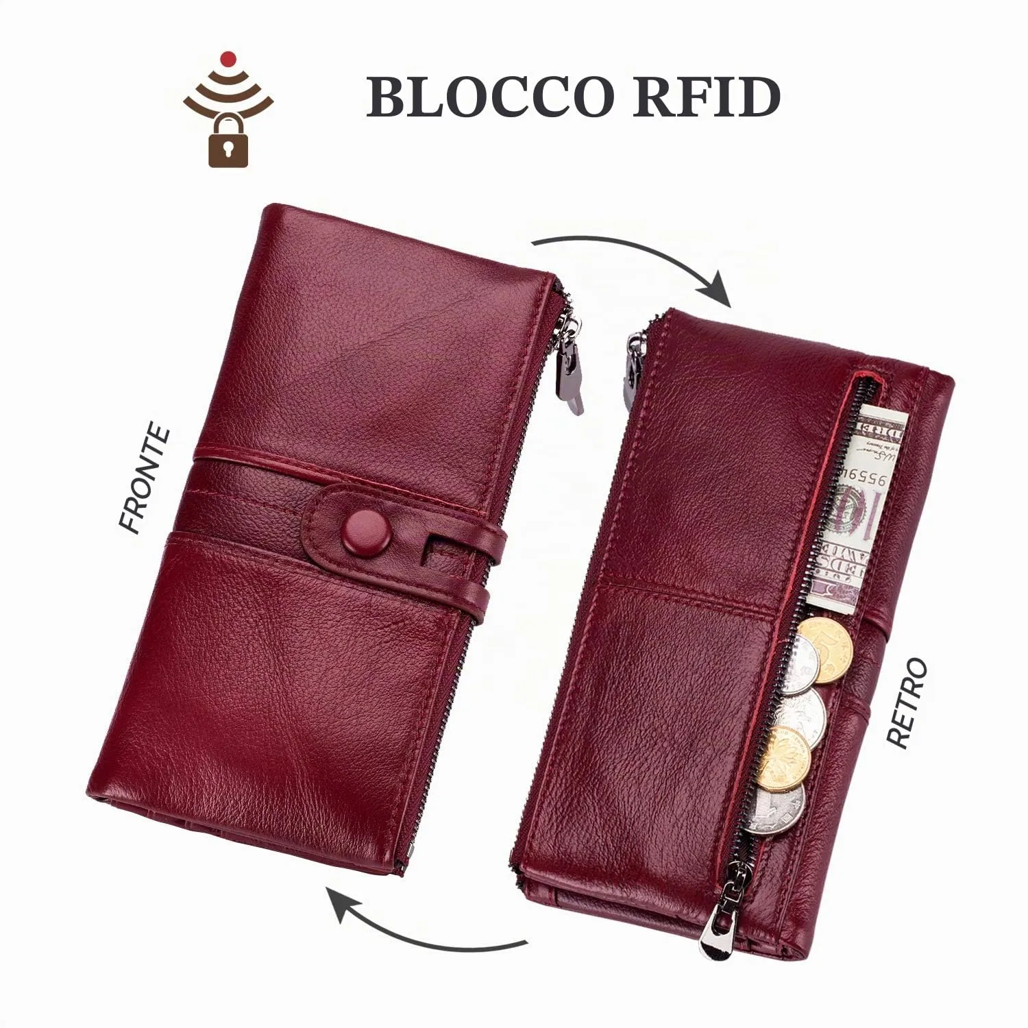 Roulens Portafoglio da donna in vera pelle con RFID e cerniera - immagine 4