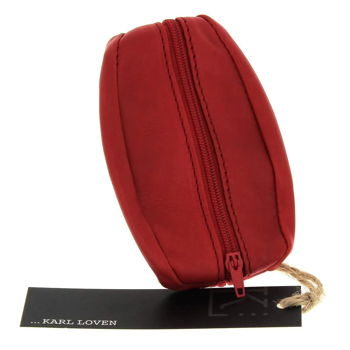 Karl Loven Portamonete Donna in Pelle Slim Rosso Bordeaux con Doppio Scomparto e Portachiavi - immagine 5