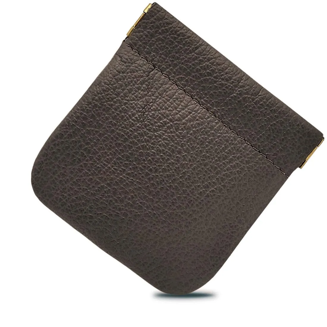 FAST WORLD SHOPPING Portamonete in Vera Pelle Made in Italy con Chiusura a Molla Snap, Marrone - immagine 1