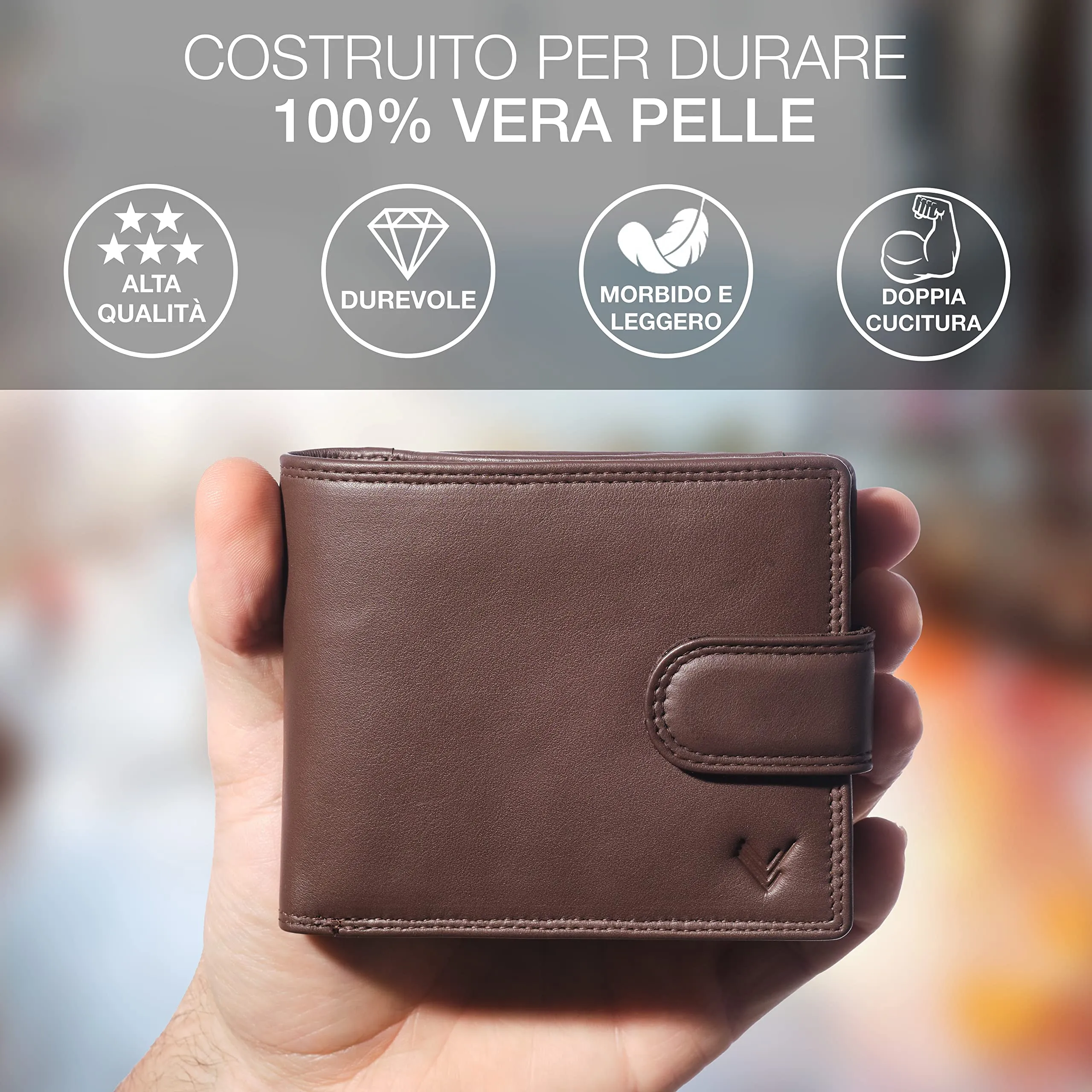 Lavalen Portafoglio Uomo in Pelle Vera RFID con Portamonete - immagine 2
