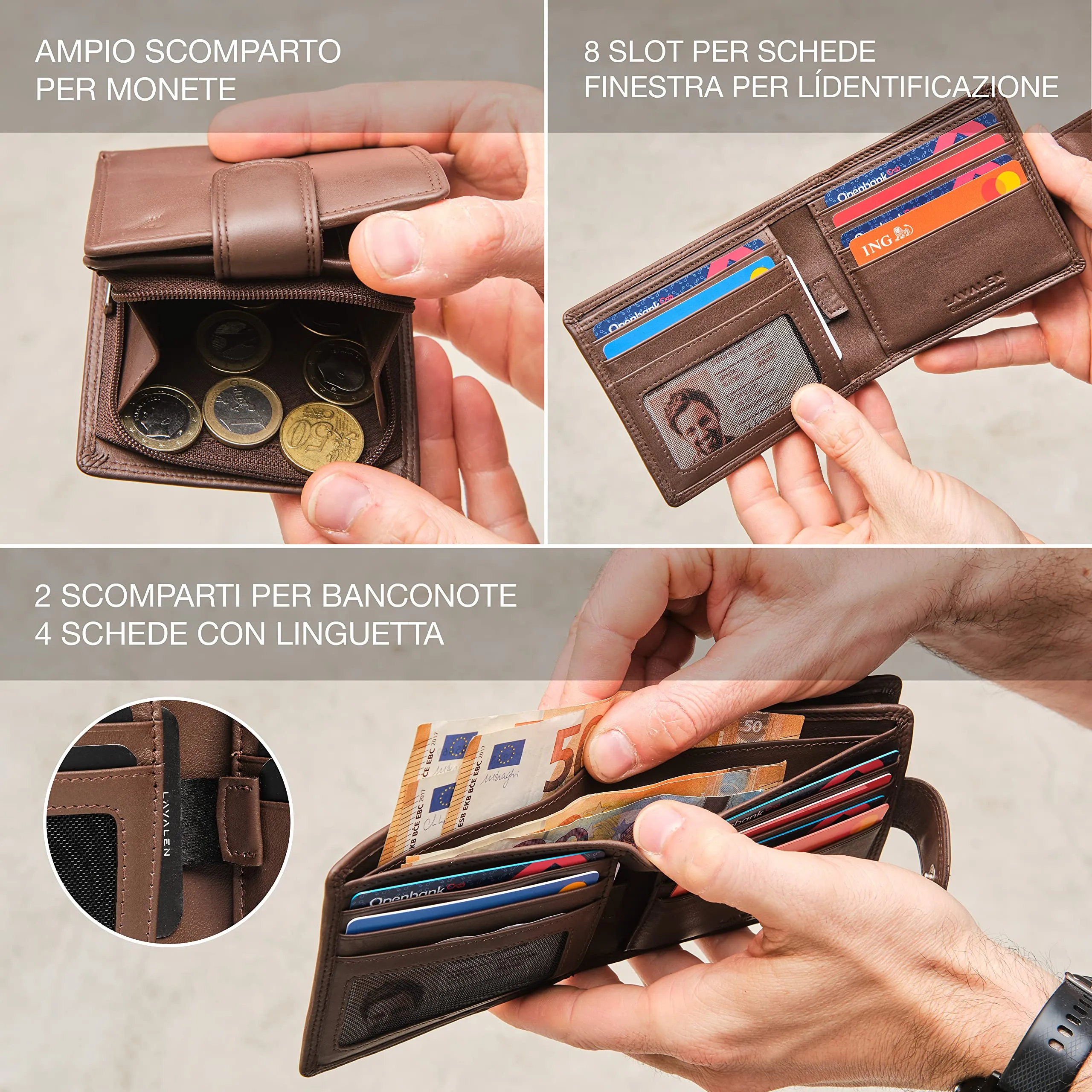 Lavalen Portafoglio Uomo in Pelle Vera RFID con Portamonete - immagine 3