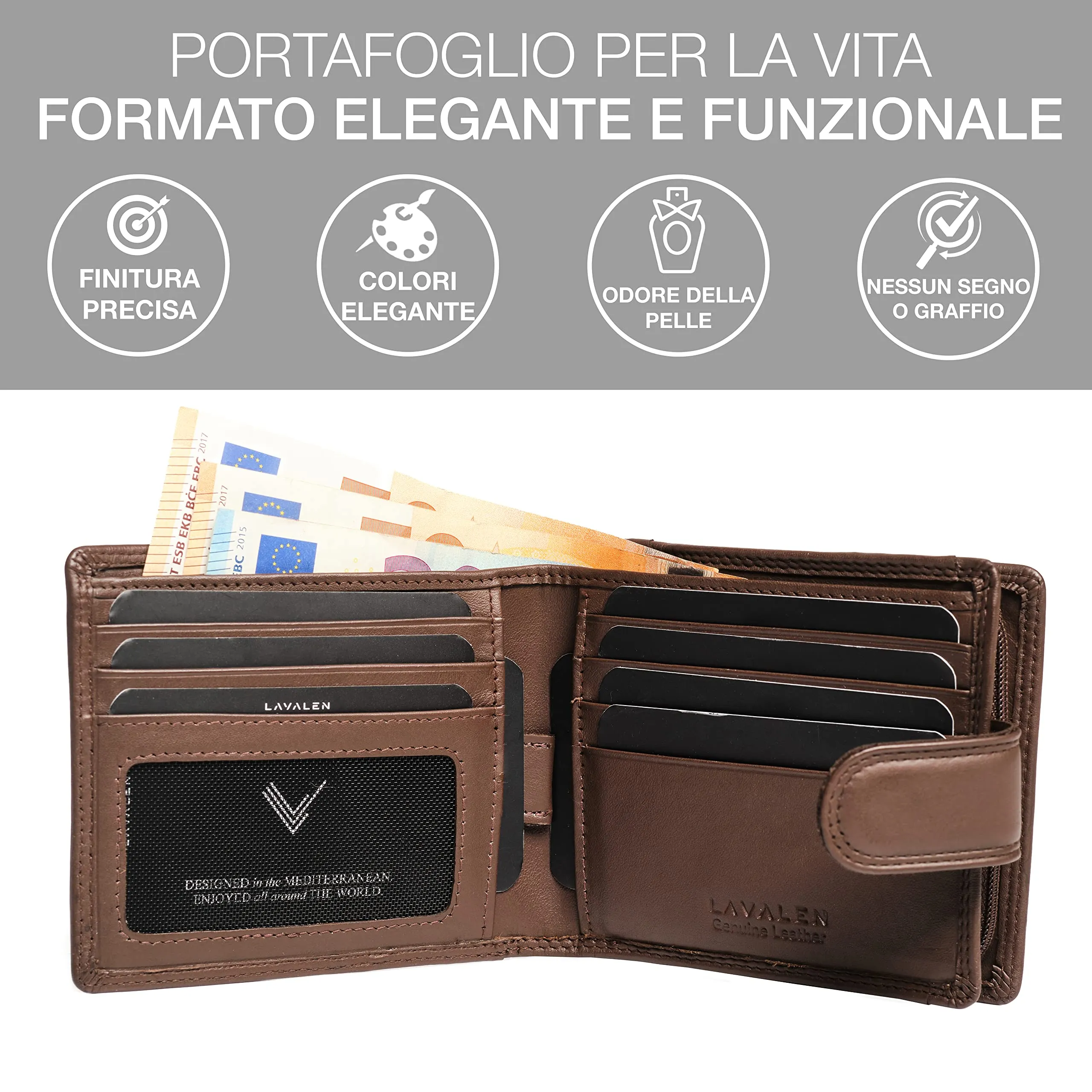 Lavalen Portafoglio Uomo in Pelle Vera RFID con Portamonete - immagine 4