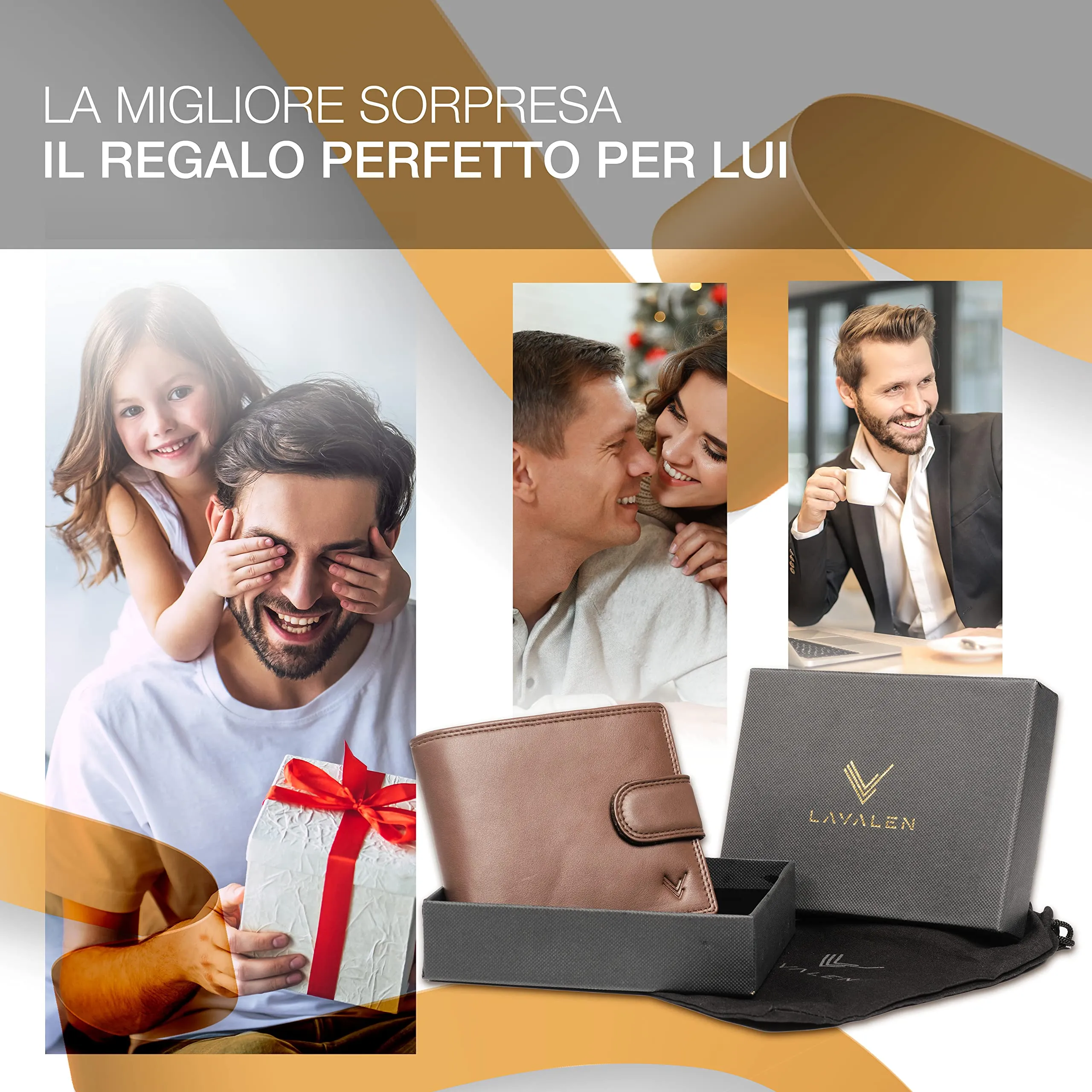 Lavalen Portafoglio Uomo in Pelle Vera RFID con Portamonete - immagine 6