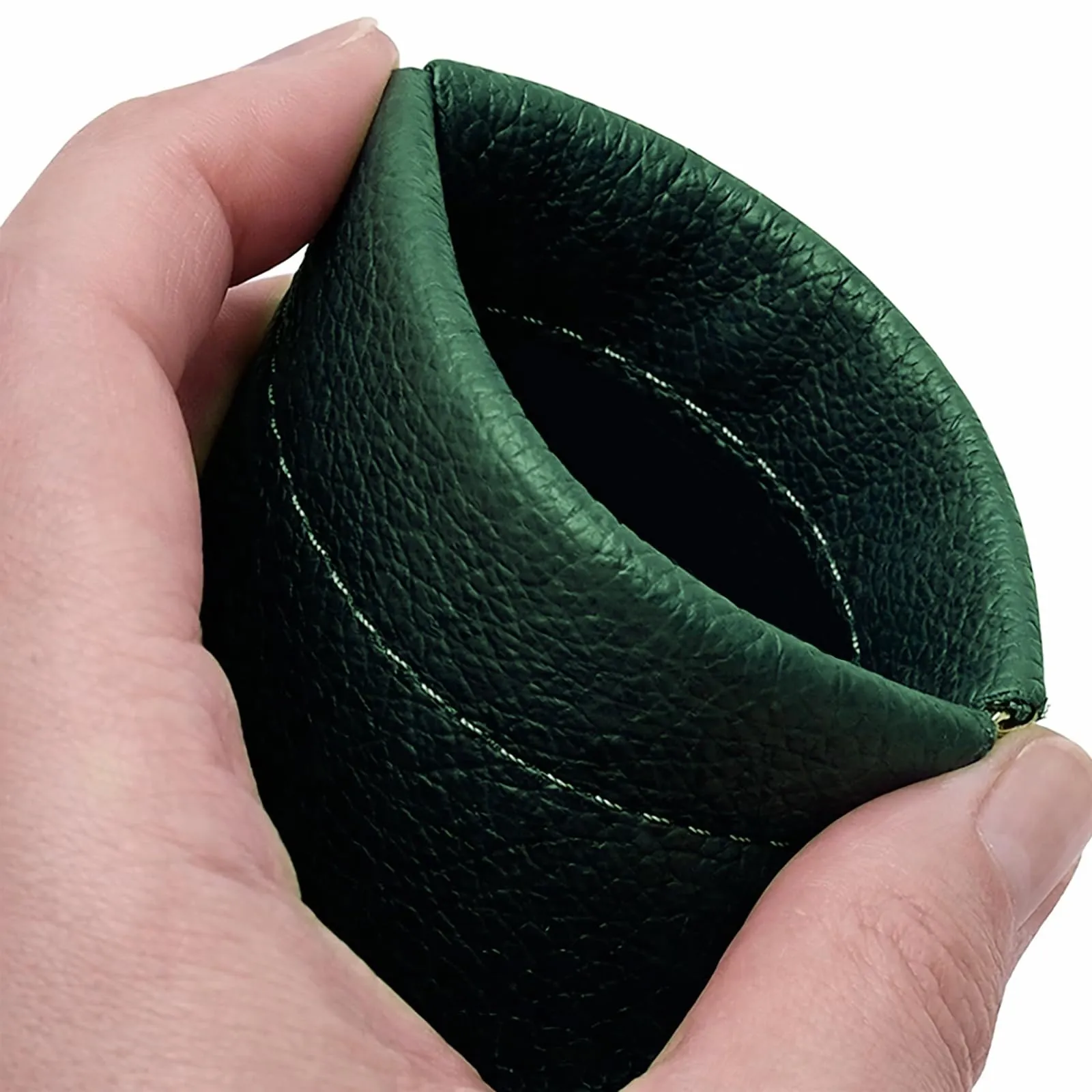 FAST WORLD SHOPPING Portamonete in Vera Pelle Made in Italy con Chiusura a Molla Snap, Verde Scuro - immagine 6