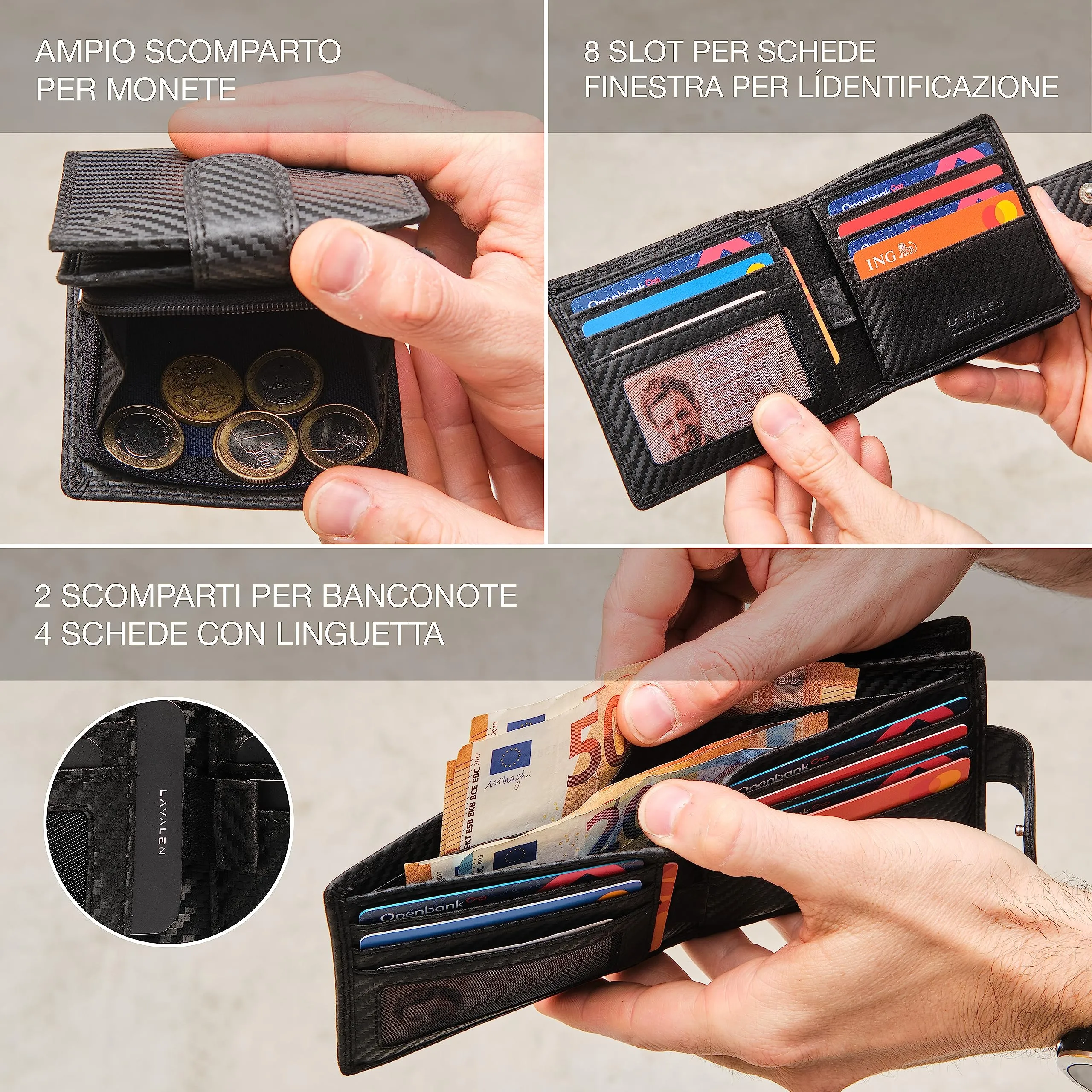 Lavalen Cartera para Hombre RFID Piel Auténtica con Monedero Gran Capacidad - immagine 3