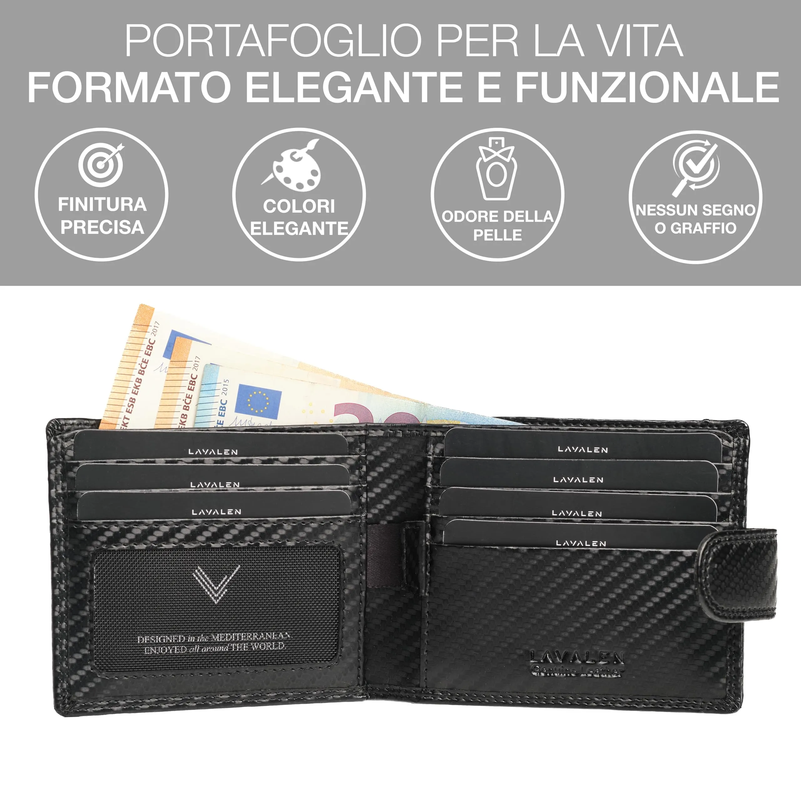 Lavalen Cartera para Hombre RFID Piel Auténtica con Monedero Gran Capacidad - immagine 4