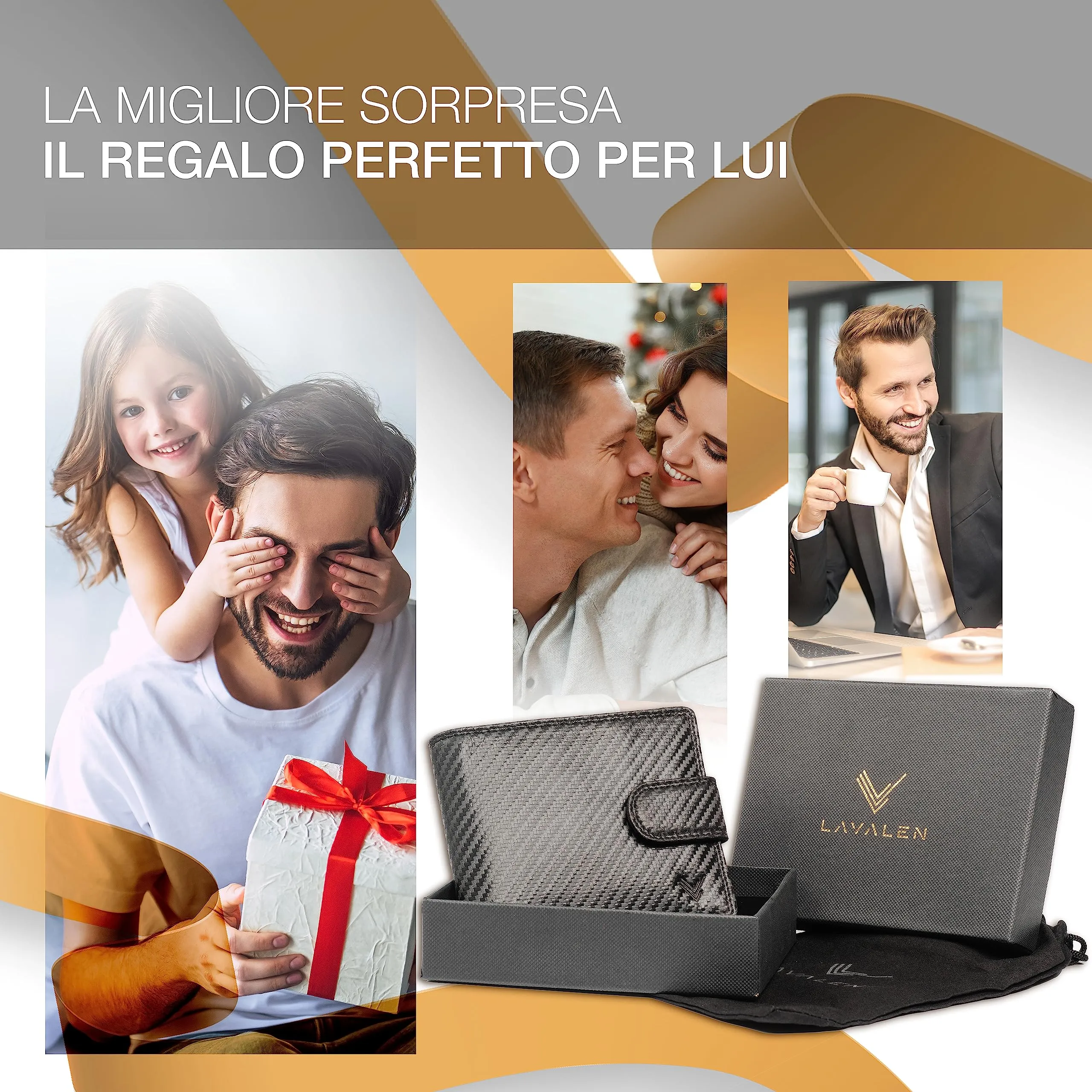 Lavalen Cartera para Hombre RFID Piel Auténtica con Monedero Gran Capacidad - immagine 6