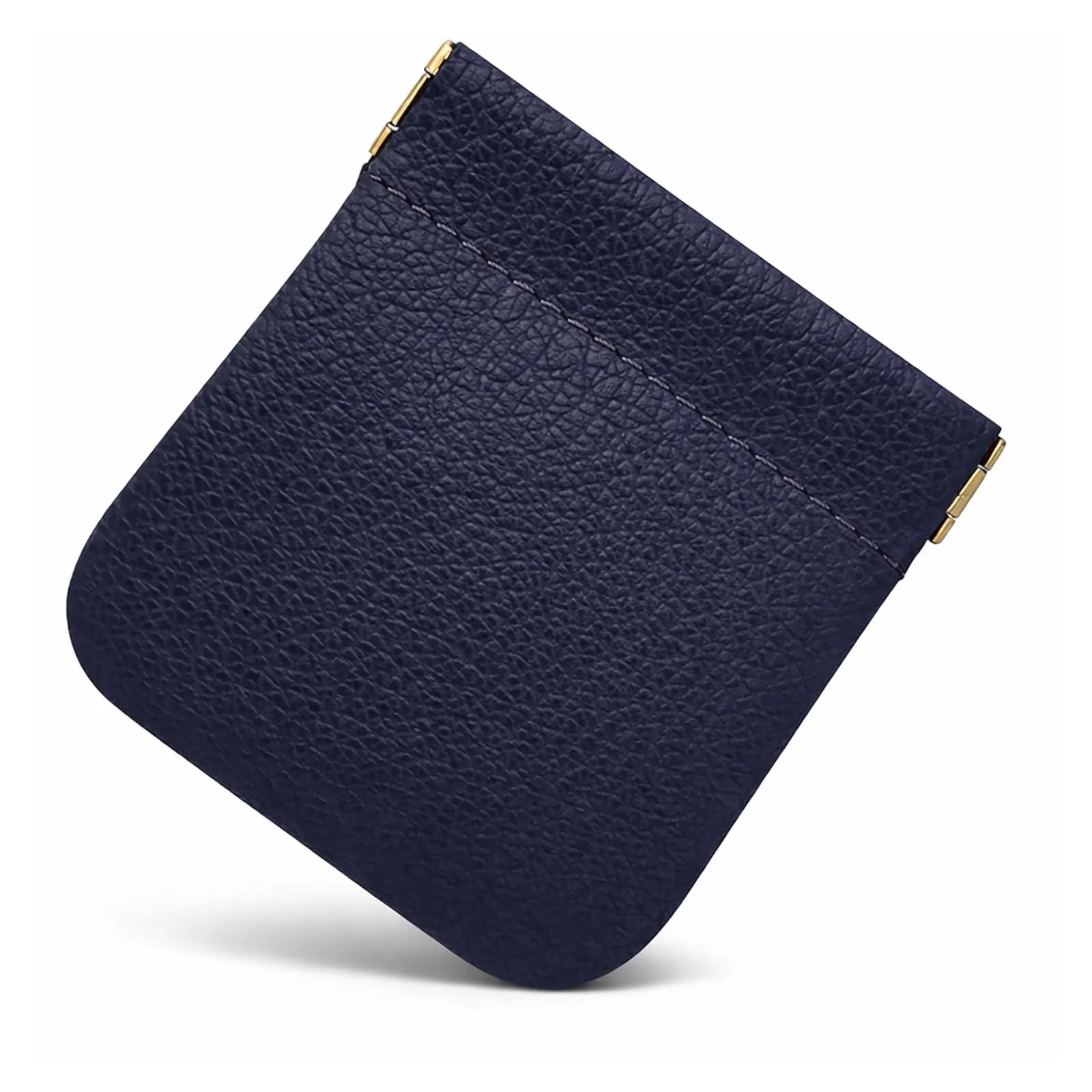 FAST WORLD SHOPPING Portamonete in Vera Pelle Made in Italy con Chiusura a Molla Snap, Blu - immagine 1
