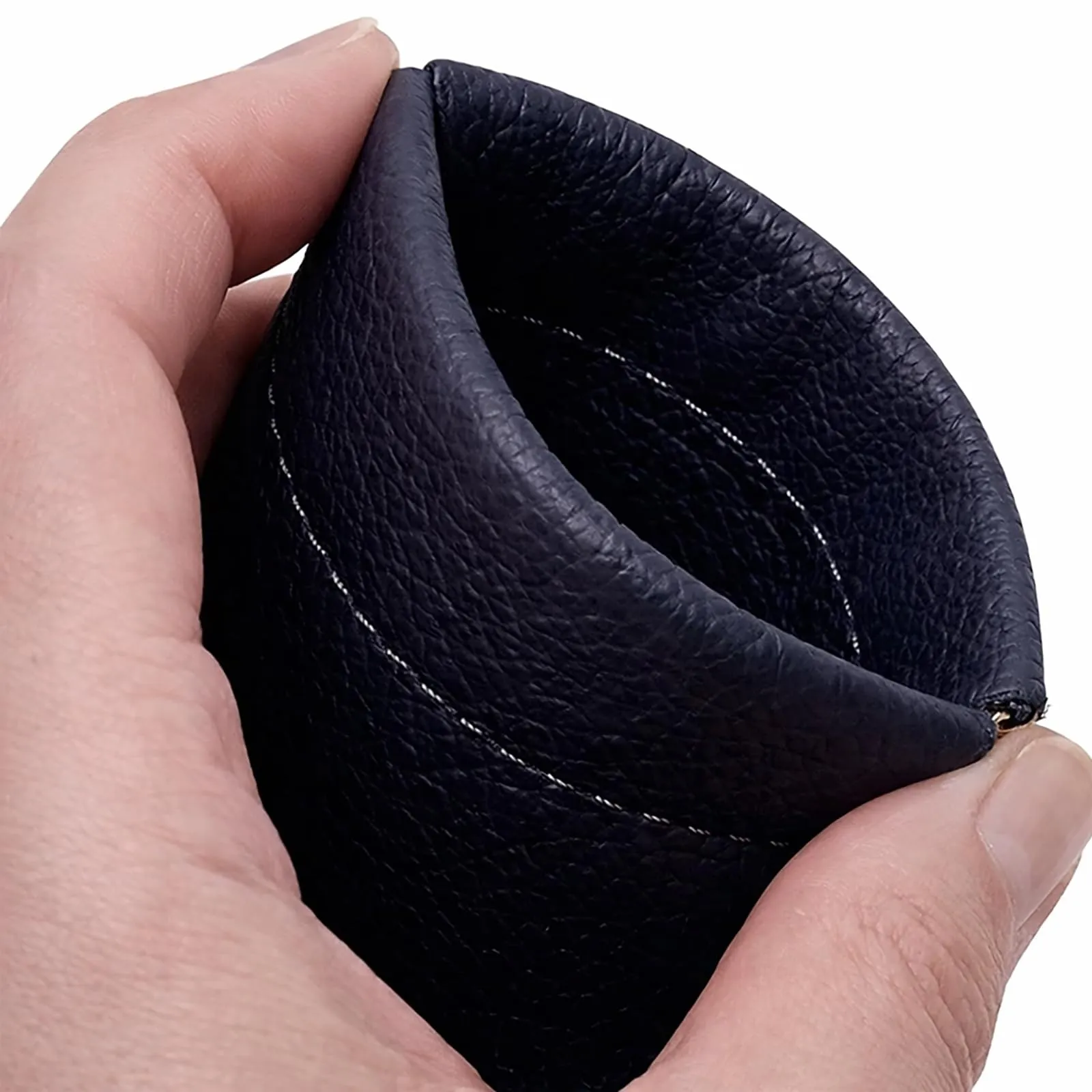 FAST WORLD SHOPPING Portamonete in Vera Pelle Made in Italy con Chiusura a Molla Snap, Blu - immagine 6