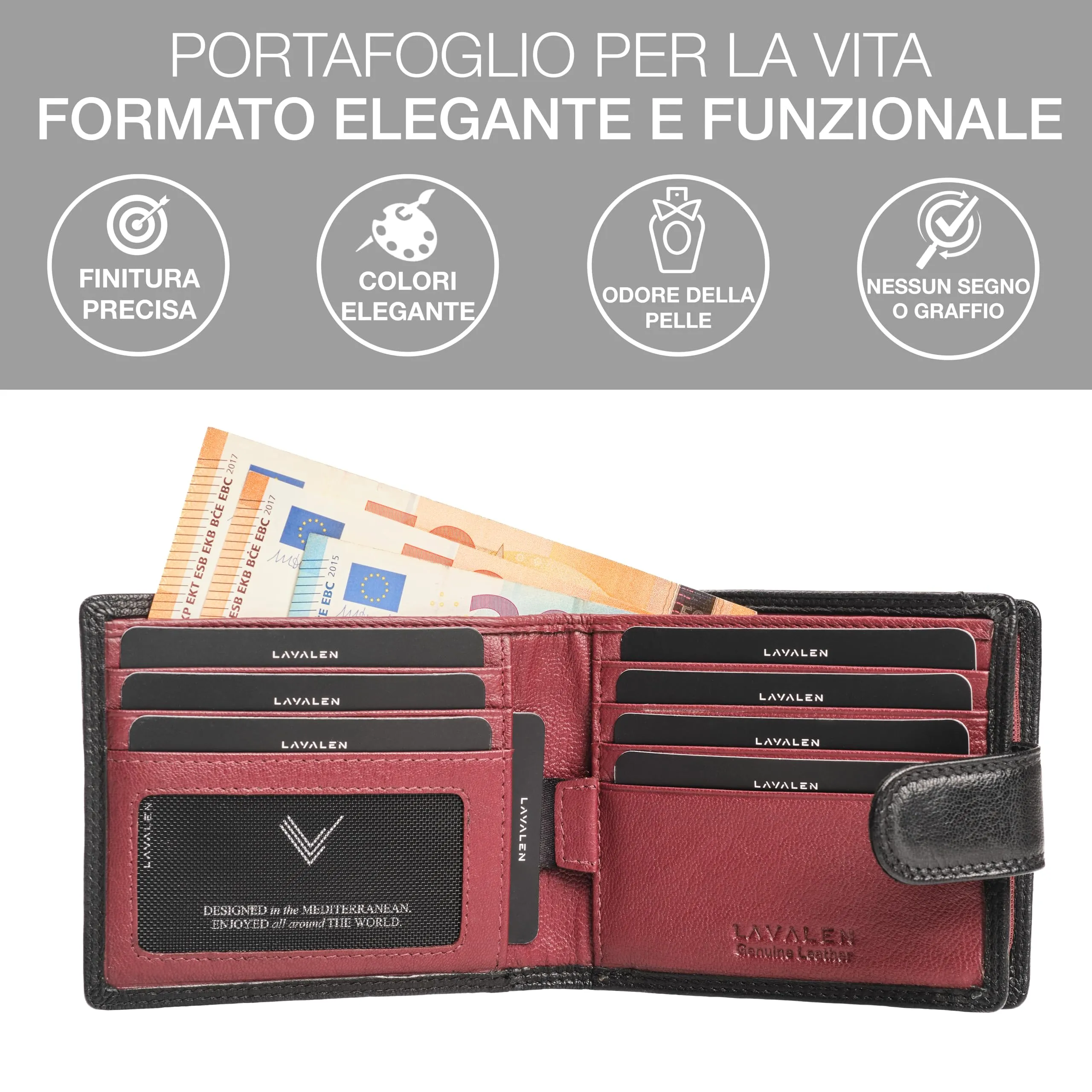 Lavalen Portafoglio Uomo in Pelle Vera RFID con Portamonete - immagine 3