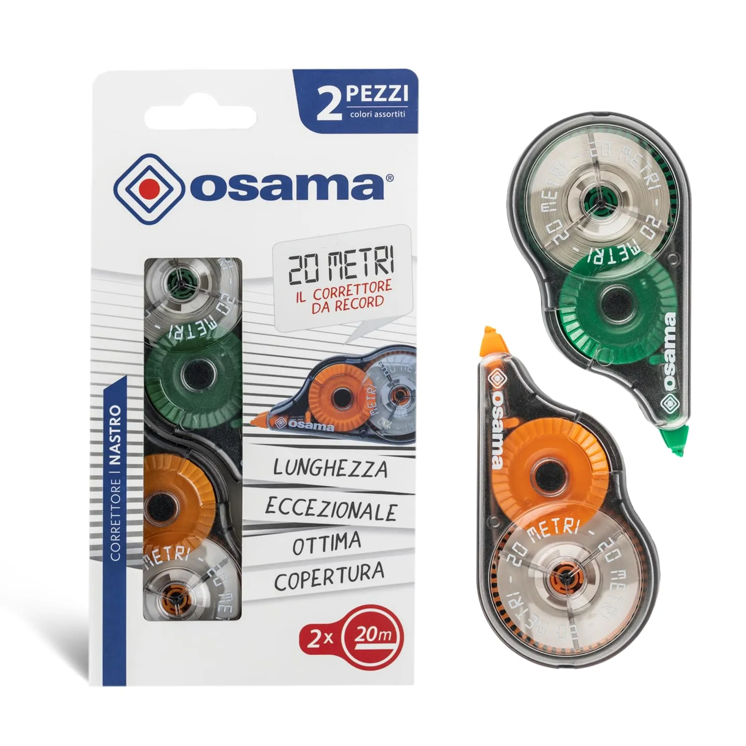 OSAMA Bianchetto a Nastro, 2 Pezzi x 20 Metri (40m Tot), Multicolor - immagine 1