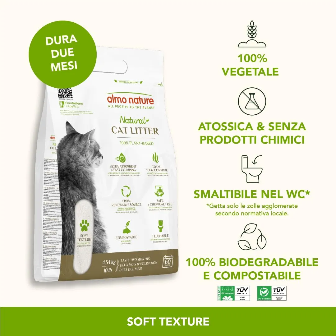 Almo Nature Soft Texture Lettiera per Gatti, Vegetale, Biodegradabile e Compostabile, Agglomerante, 4.54kg - immagine 2