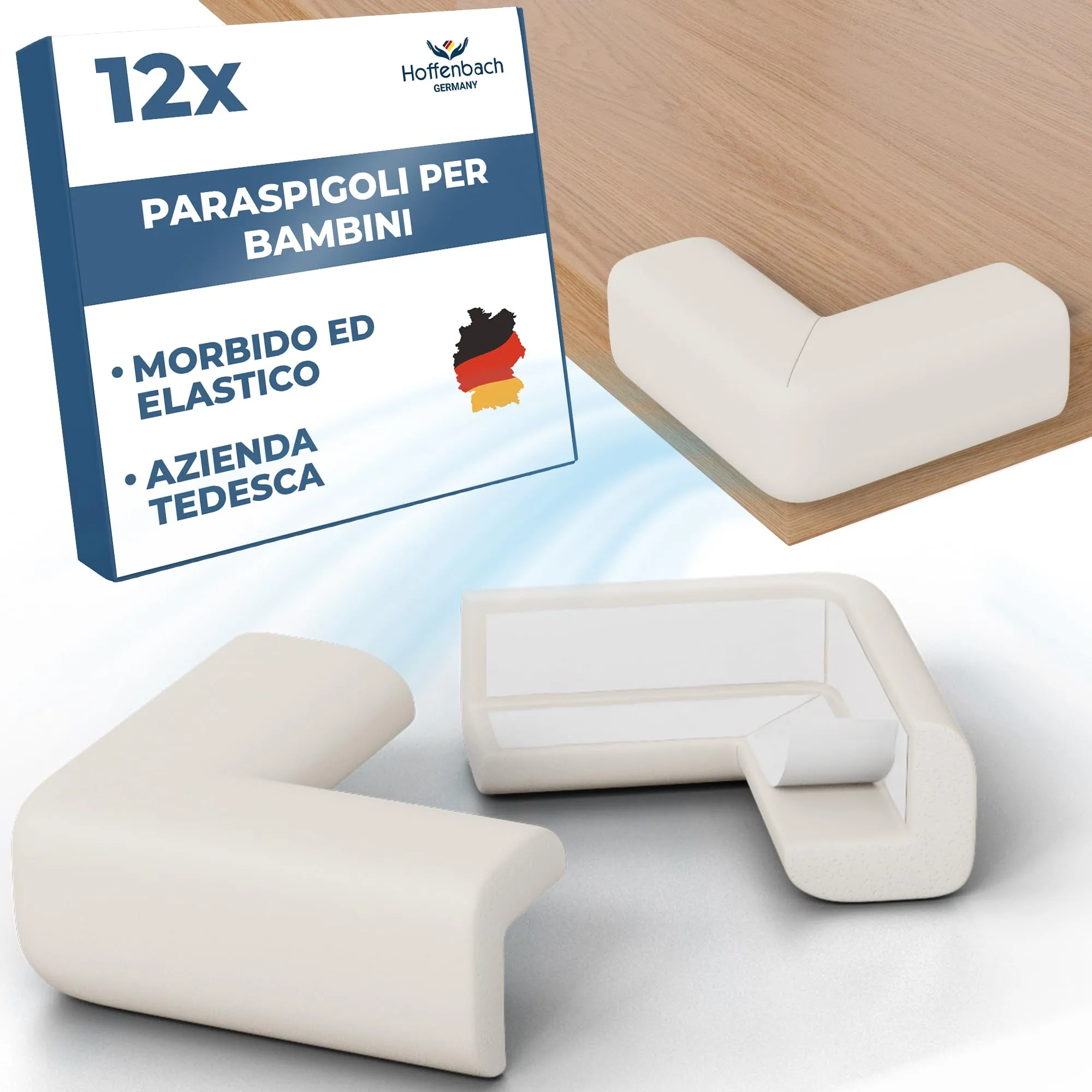 Hoffenbach Paraspigoli Angolari in Gomma per Bambini, 12 Pezzi, Bianco - immagine 1