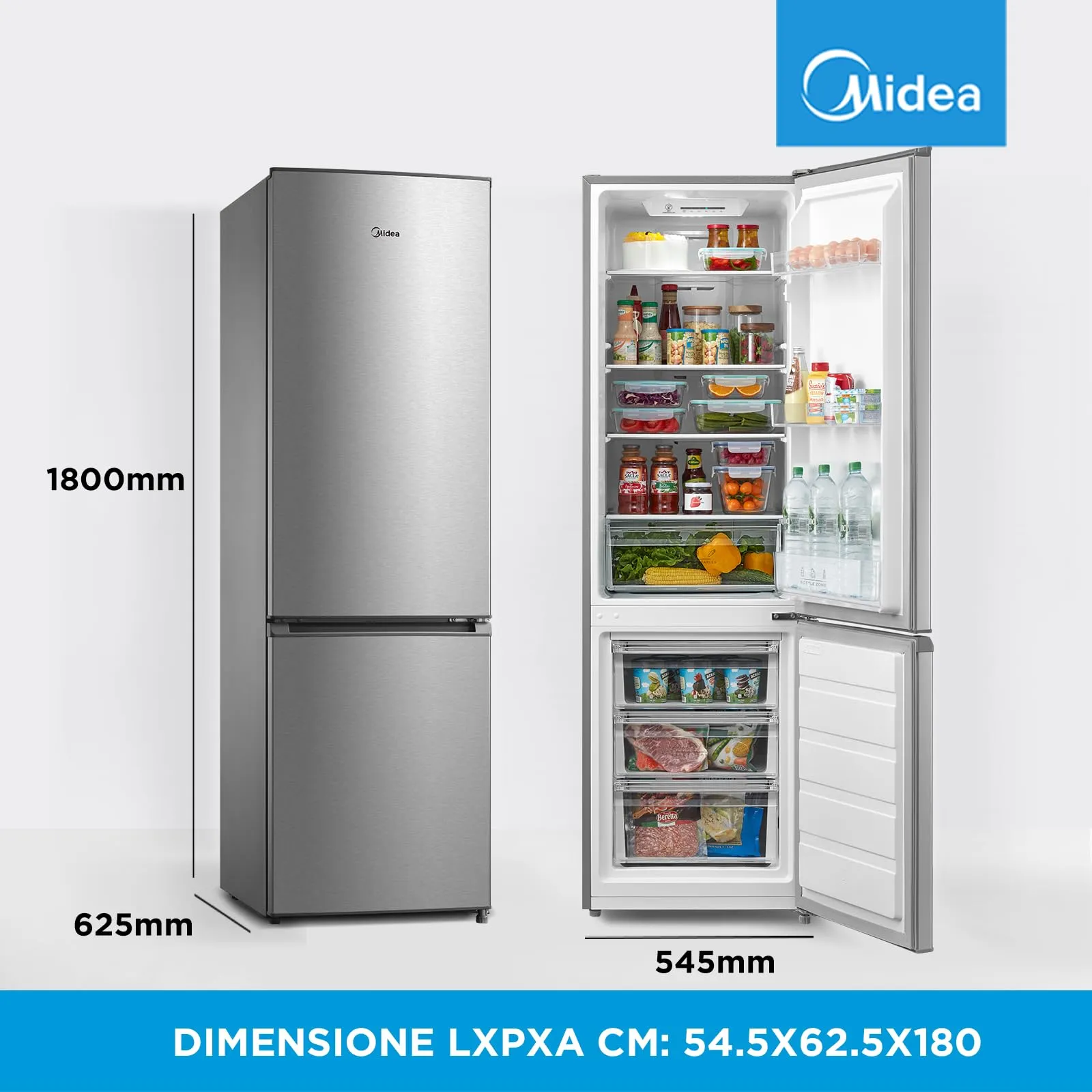 Midea MERB276FGE02A Frigorifero Combinato Total No Frost 270L, 180 cm, Inox - immagine 3