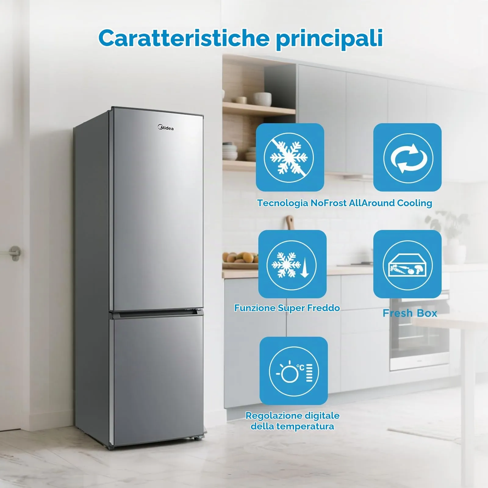 Midea MERB276FGE02A Frigorifero Combinato Total No Frost 270L, 180 cm, Inox - immagine 4