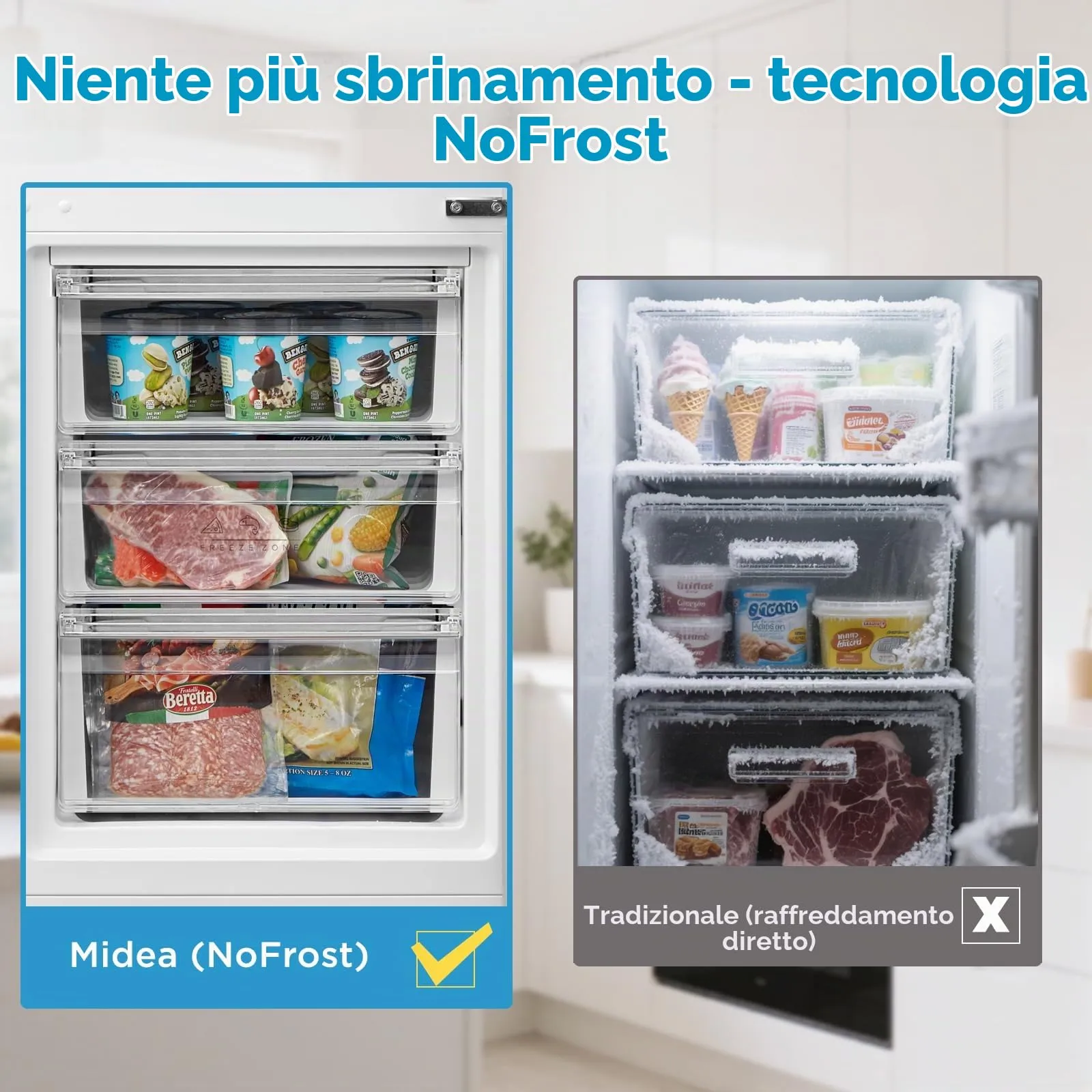 Midea MERB276FGE02A Frigorifero Combinato Total No Frost 270L, 180 cm, Inox - immagine 5