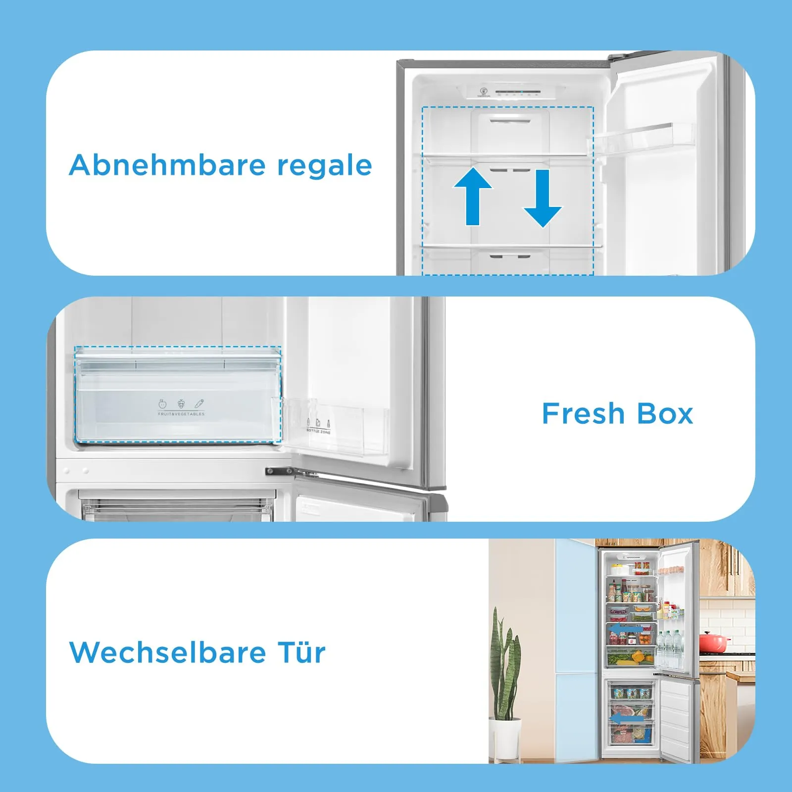 Midea MERB276FGE02A Frigorifero Combinato Total No Frost 270L, 180 cm, Inox - immagine 7