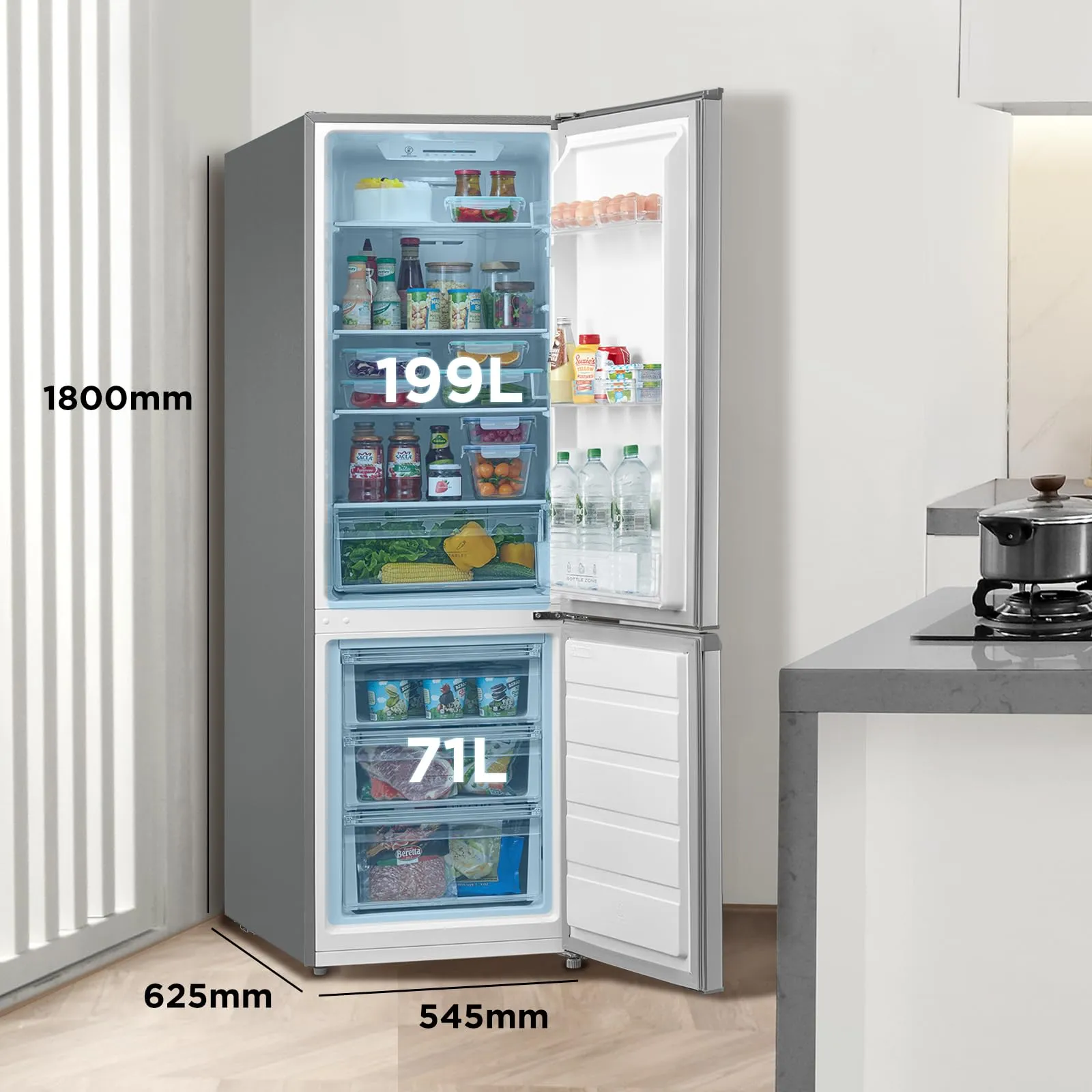 Midea MERB276FGE02A Frigorifero Combinato Total No Frost 270L, 180 cm, Inox - immagine 9
