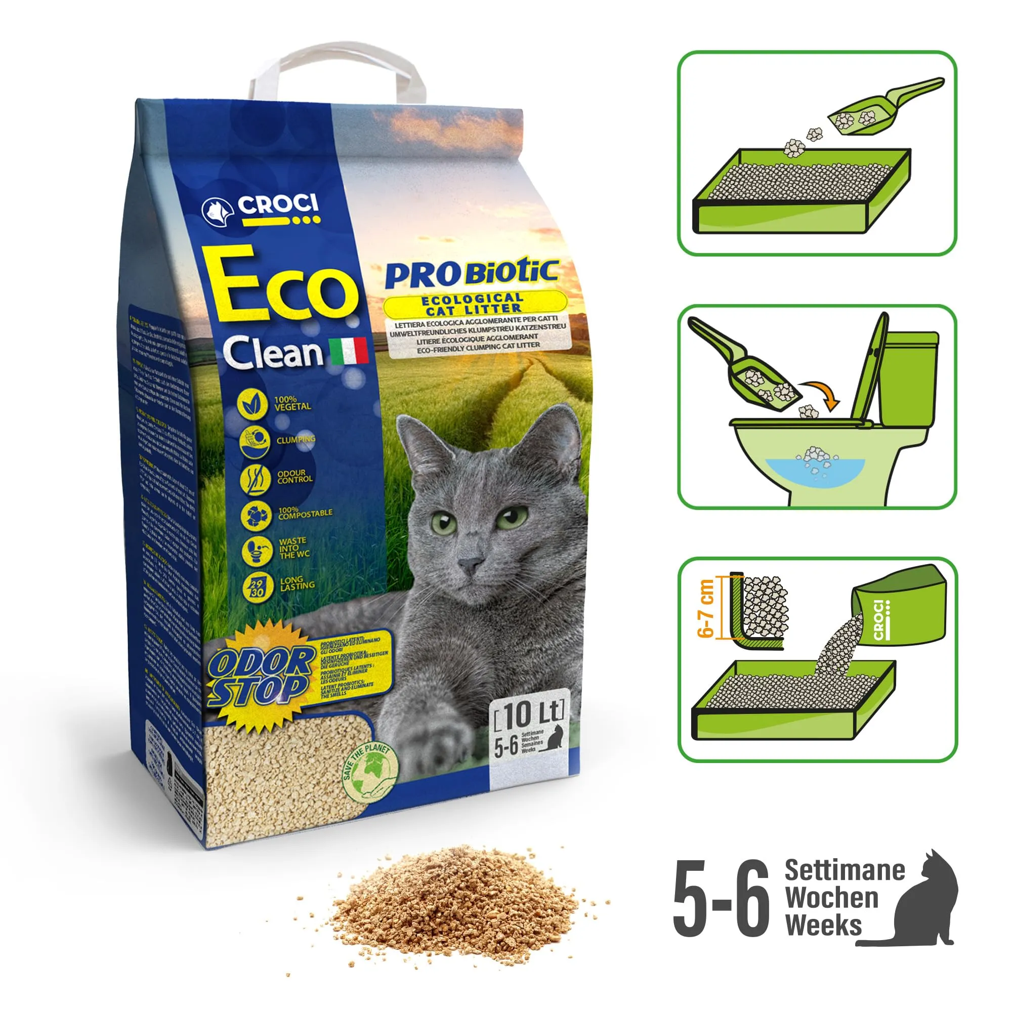 Croci Eco Clean Probiotic Lettiera Agglomerante per Gatti, 10 L - immagine 3