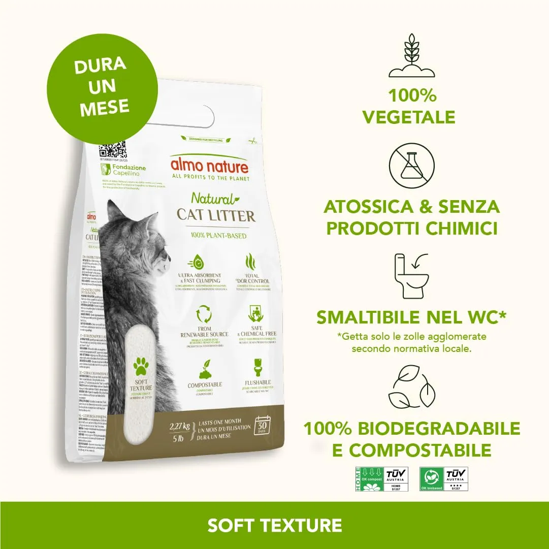 Almo Nature Soft Texture Lettiera per Gatti, 100% Vegetale, Biodegradabile e Compostabile, Agglomerante, 2.27kg - immagine 2