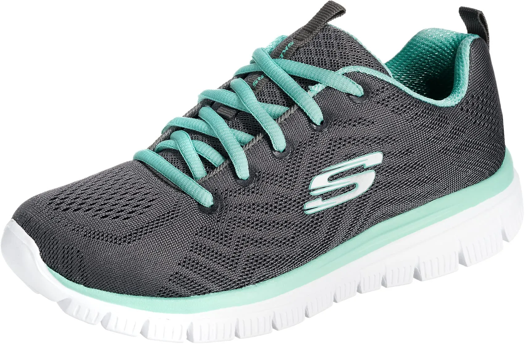 Skechers Donna Graceful Get Connected Trainers, Charcoal Mesh / Green Trim, 36 EU - immagine 1