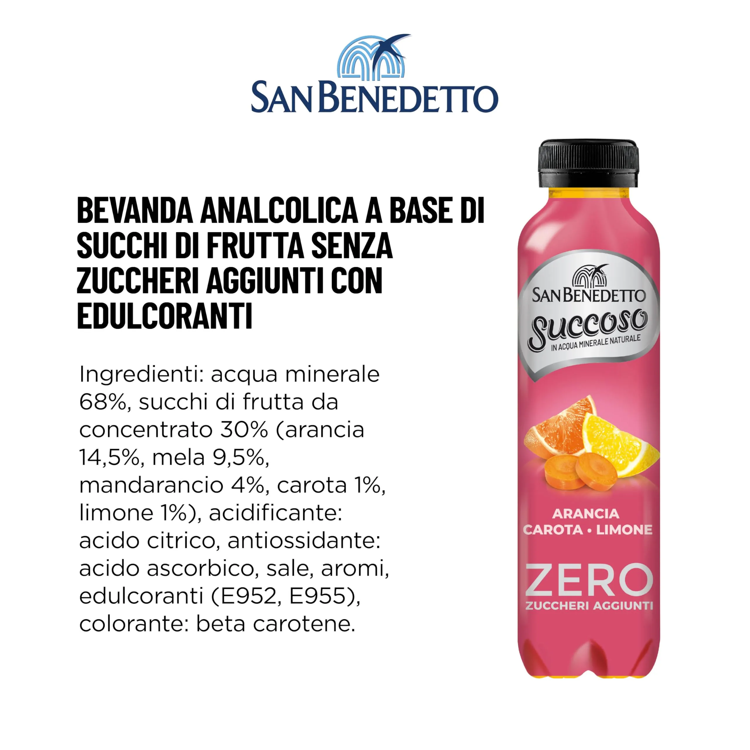 San Benedetto Succoso Zero Arancia, Carota e Limone, 12x400 ml - immagine 4