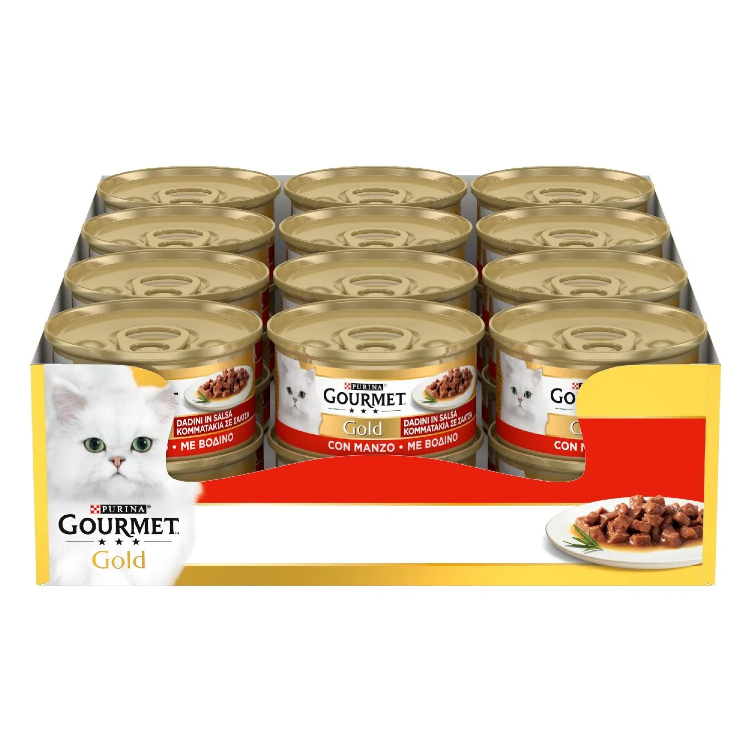 Gourmet Gold Cibo Umido per Gatti Adulti Dadini in Salsa con Manzo, 24 x 85g - immagine 1