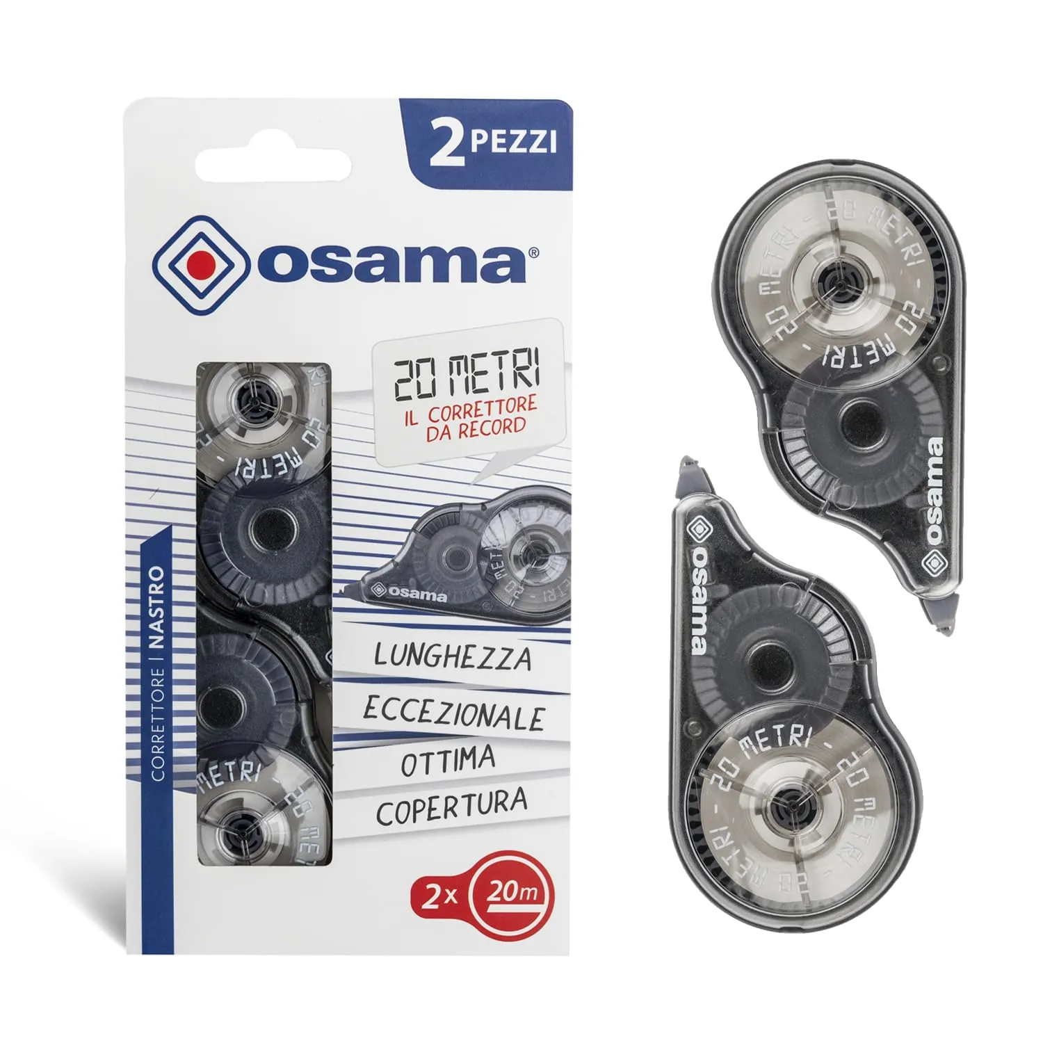 OSAMA Bianchetto a Nastro, 2 Pezzi x 20 Metri, Grigio - immagine 1