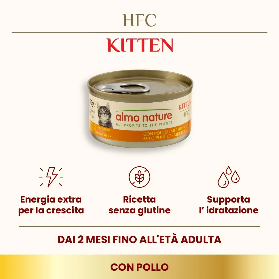 Almo Nature HFC Kitten Pollo Cibo Umido Completo per Gattini e Gatte in Allattamento, 70g, Confezione da 6 - immagine 2