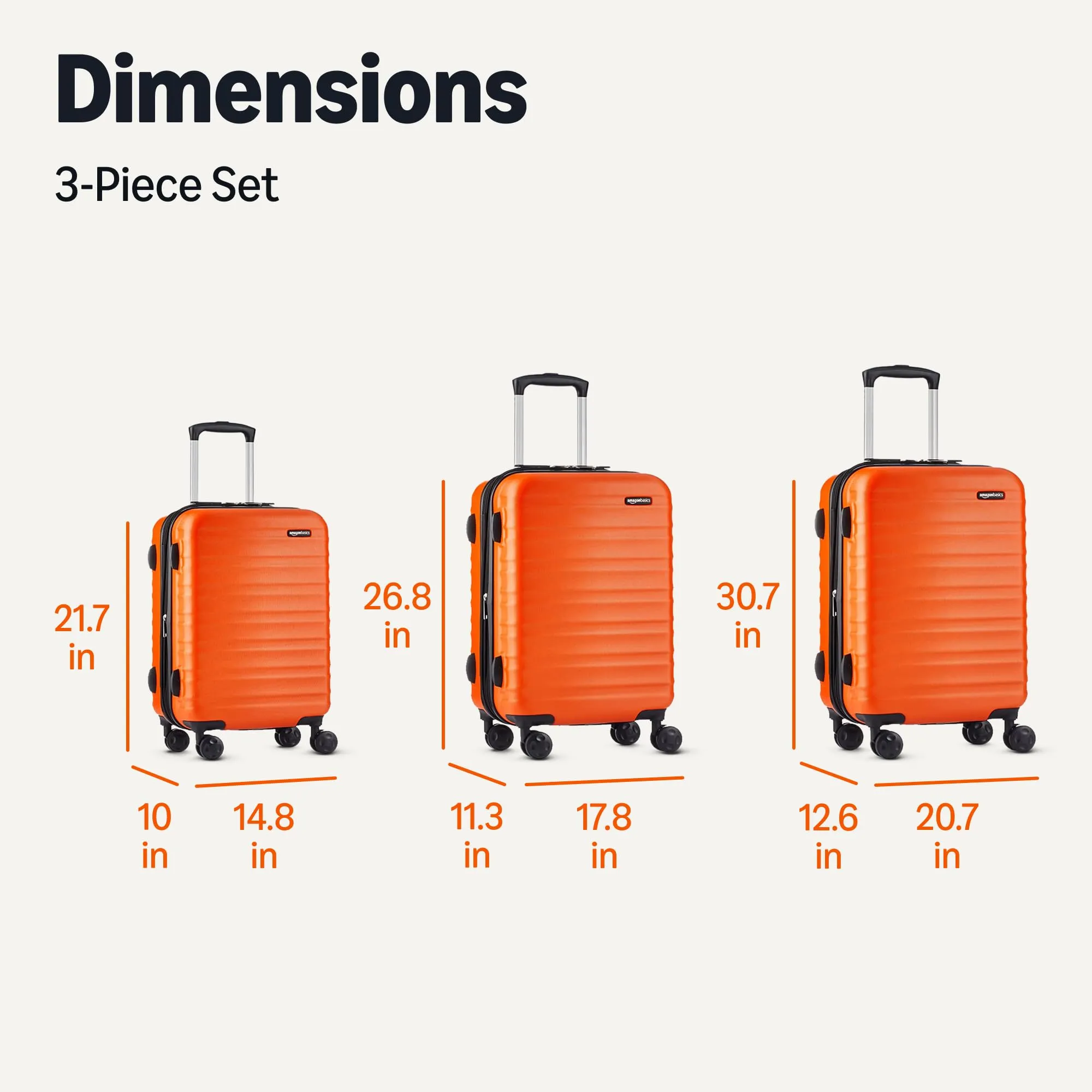 Amazon Basics Set Valigie Rigide ABS Espandibili (Piccola, Media, Grande) - Arancione Bruciato - immagine 6