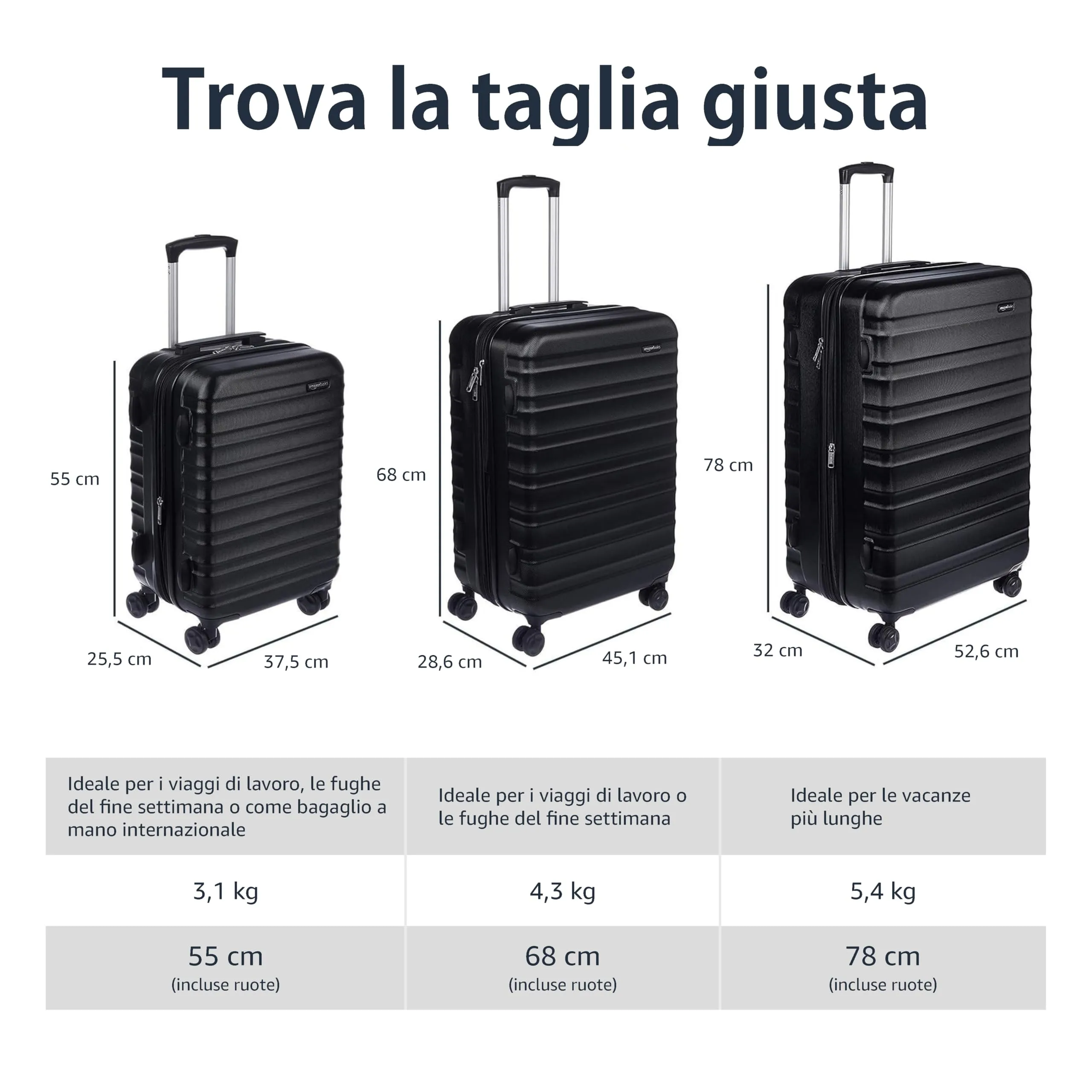 Amazon Basics Valigia Rigida Grande Espandibile in ABS, 78 x 52,6 x 32 cm - Nero - immagine 5