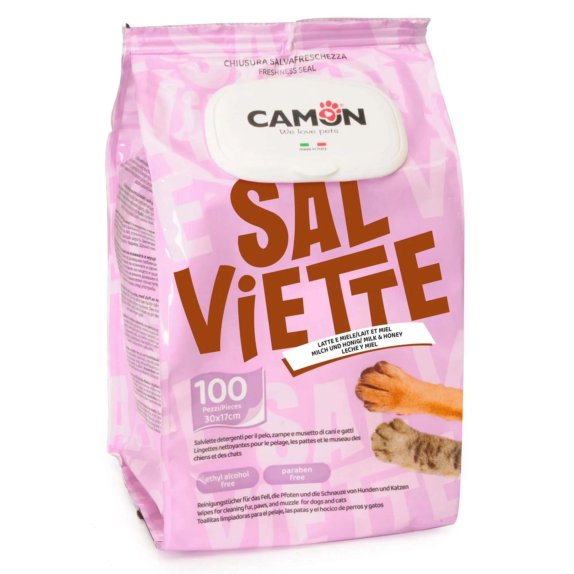 Camon Salviette Detergenti per Cani e Gatti, 30x17 cm - immagine 1