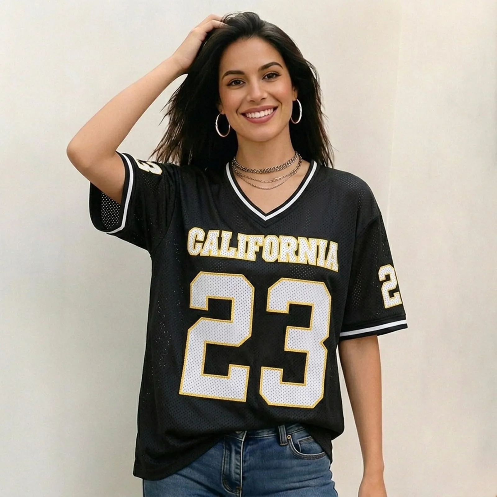 Generisch Camicia da Basket Donna Y2K a Maniche Corte, Nero, 3XL - immagine 4