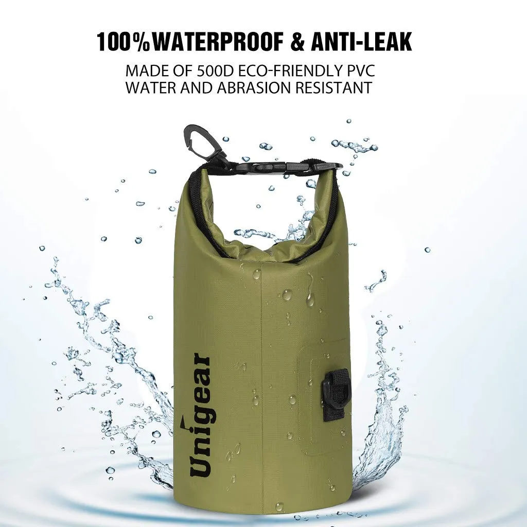 Unigear Borsa Impermeabile per Escursionismo, Kayak, Pesca e Campeggio, 2L, Verde Militare - immagine 2