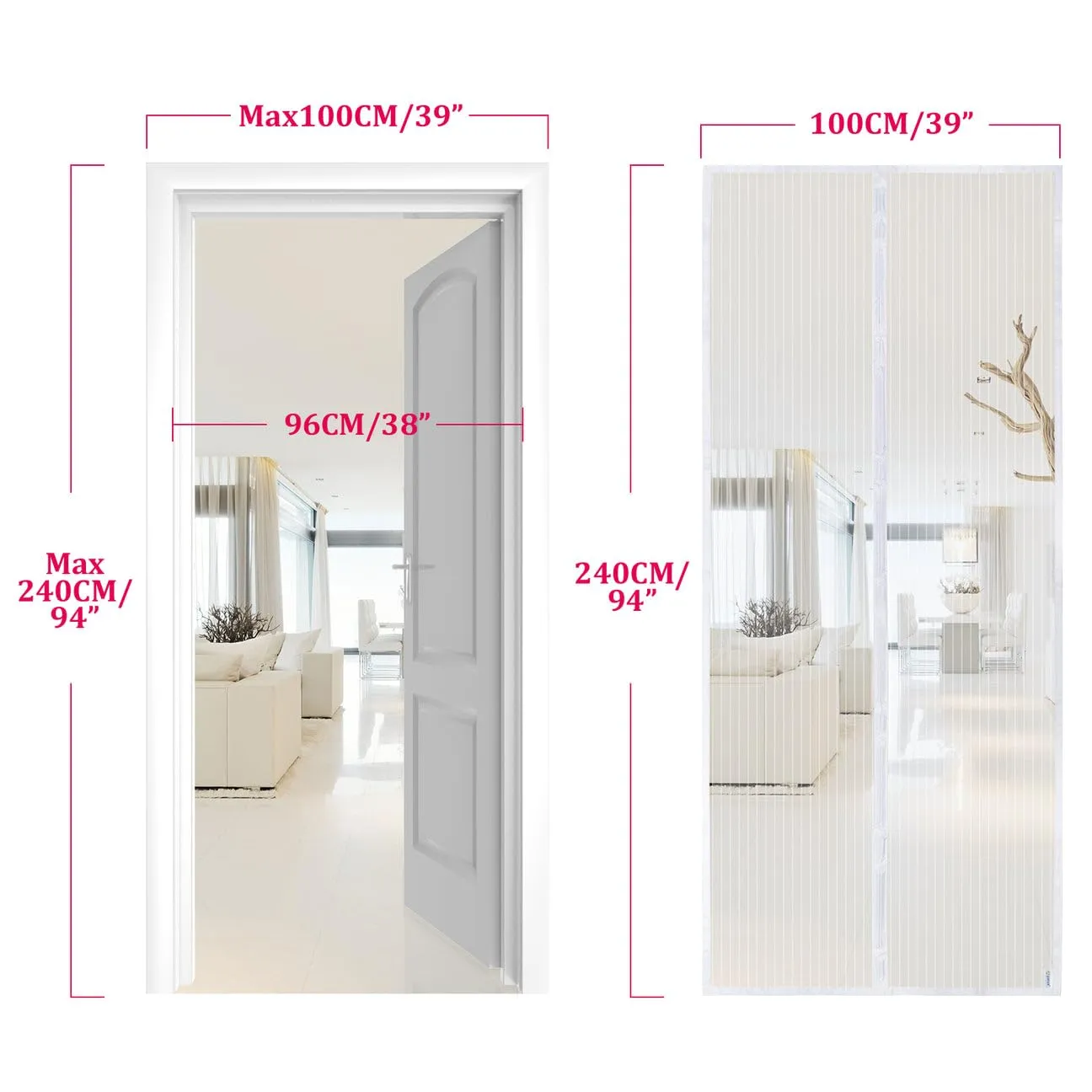 Apalus Zanzariera con Magneti per Porte, 100 x 240 cm, Bianco - immagine 4